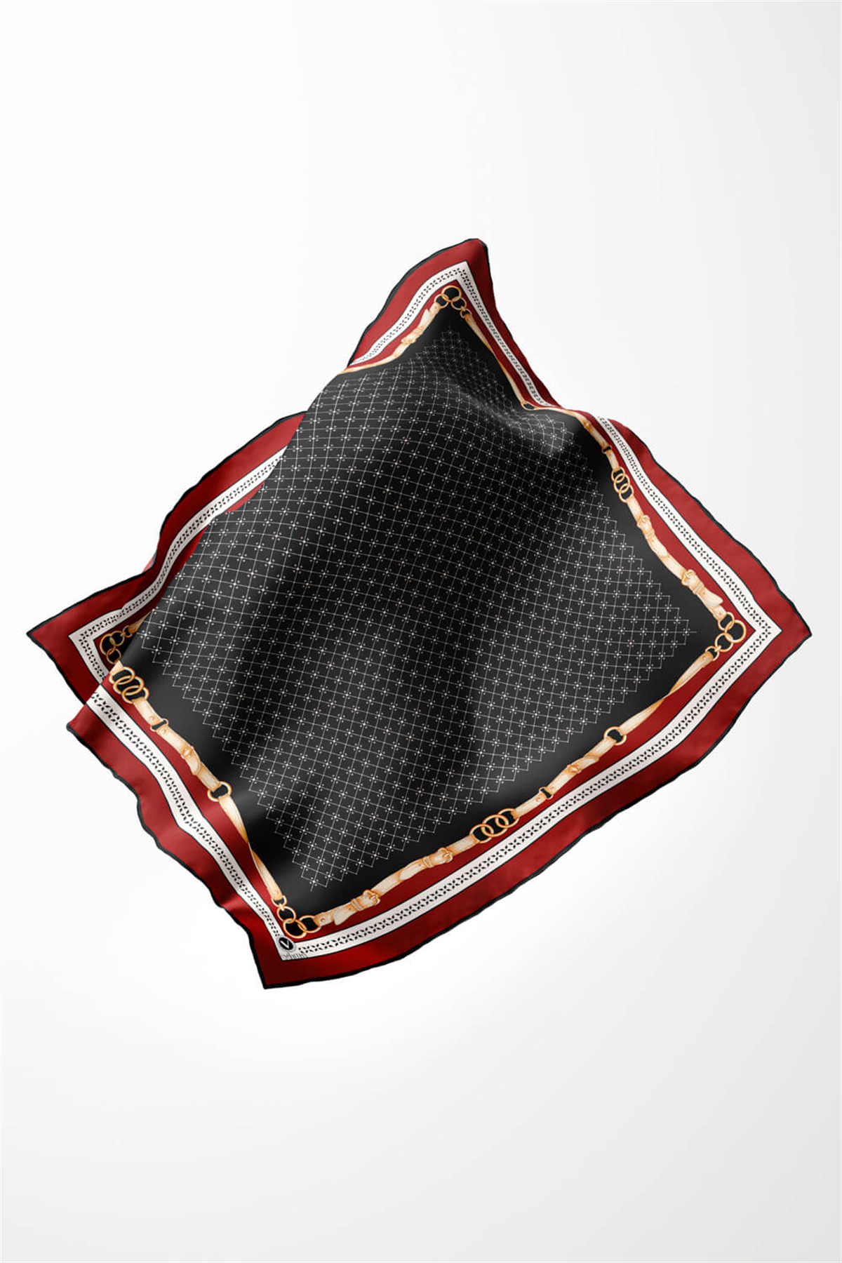 Twill Kemerli ve Çıtır Motifli Desenli Bordo Renkli 90x90 Eşarp (İpek İçermez) Dikim Şekli : El Dikişi