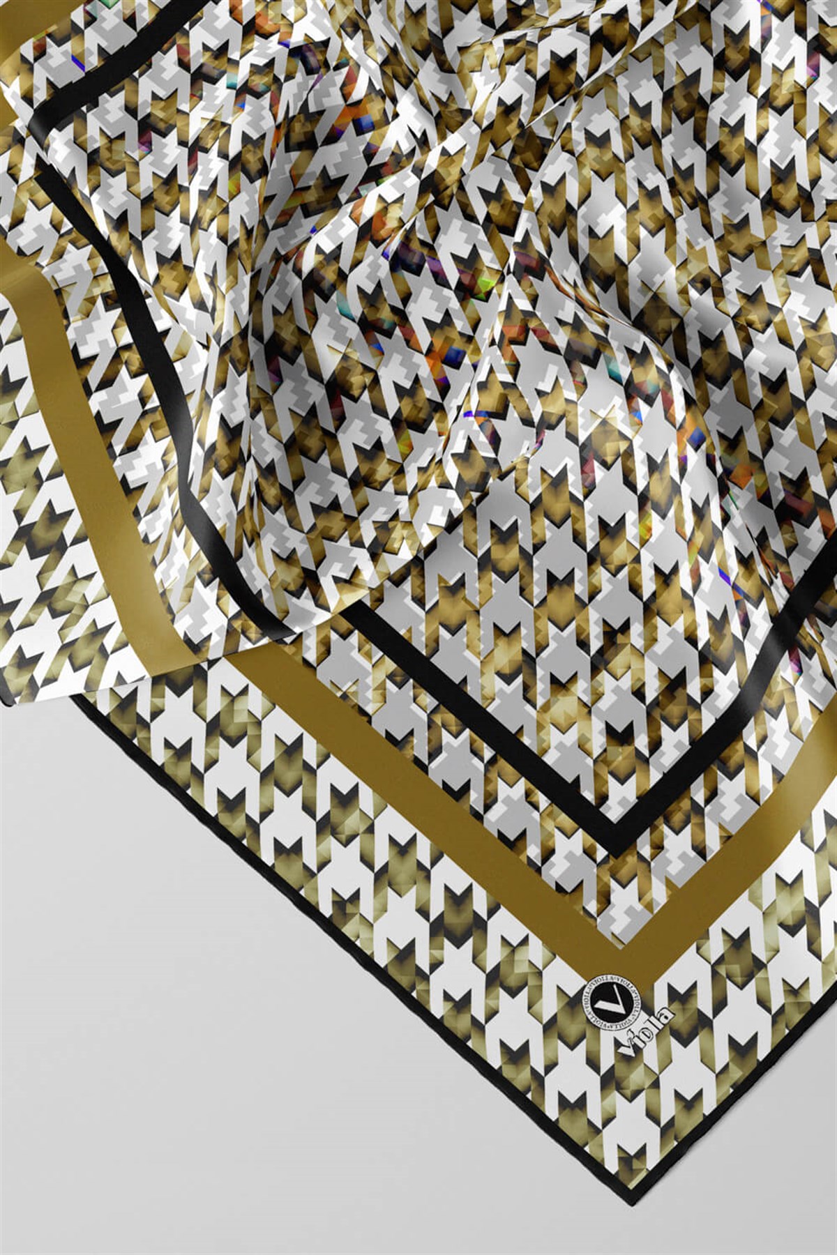 Twill Kazayağı Desenli Hardal Renkli 90x90 Eşarp (İpek İçermez) Kenar Dikiş Şekli El Dikişli