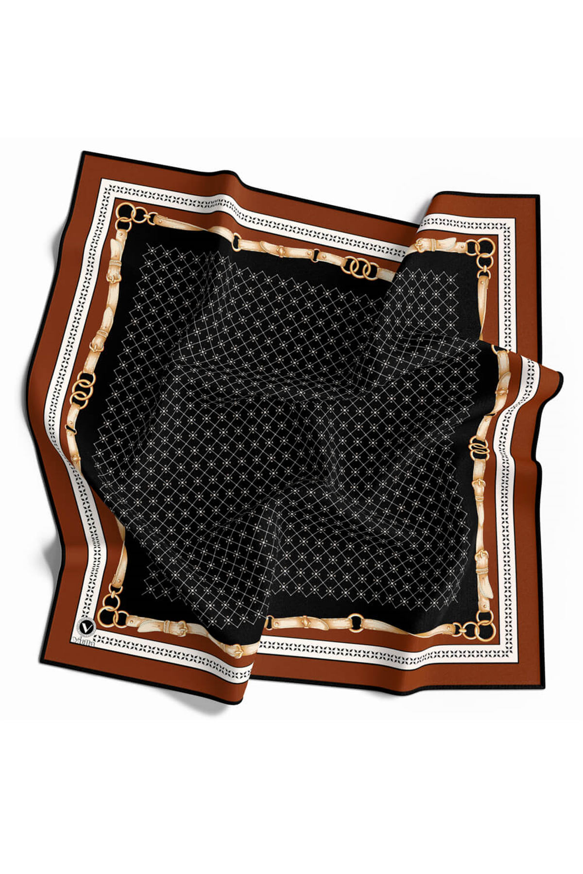 Twill Kemerli ve Çıtır Motifli Desenli Taba Renkli 90x90 Eşarp (İpek İçermez) Dikim Şekli : El Dikişi