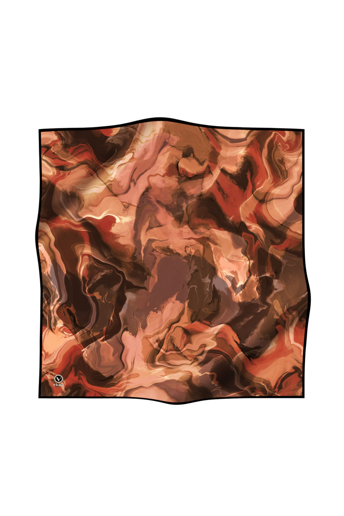 Twill Batik Desenli Taba Renkli 90x90 Eşarp (İpek İçermez) Kenar Dikiş Şekli El Dikişli