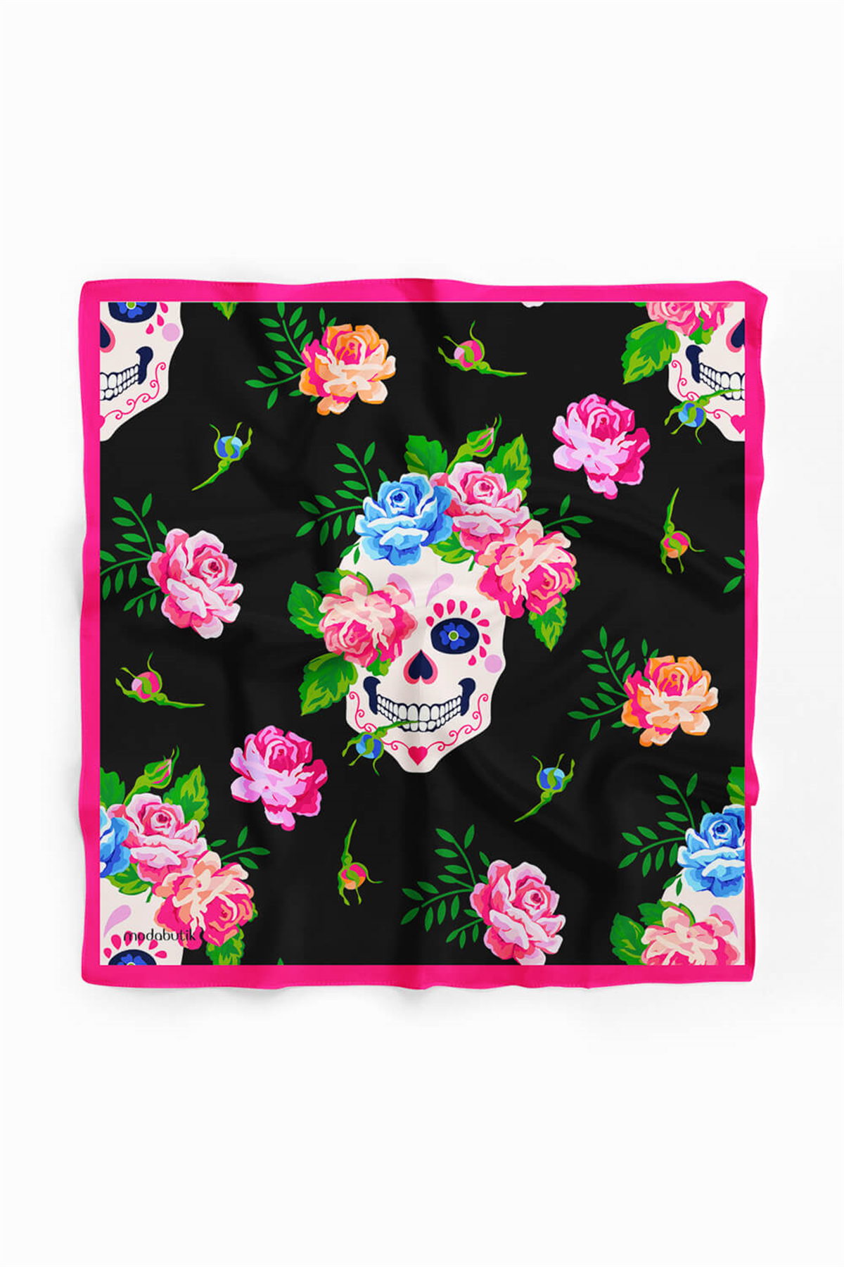 B25 Modabutik Kurukafa Desenli Çiçekli Bandana