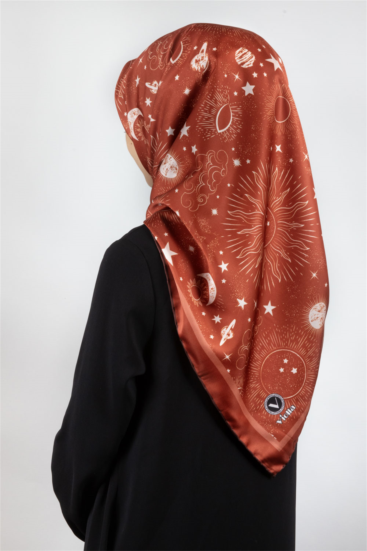 Twill Galaksi Desenli Taba Renkli 90x90 Eşarp (İpek İçermez) Dikim Şekli : El Dikişi
