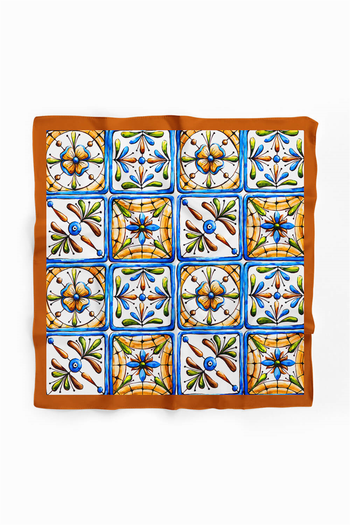 E29 Kadın Kareli Desenli Bandana 50x50 Mavi Sarı DG0338-22