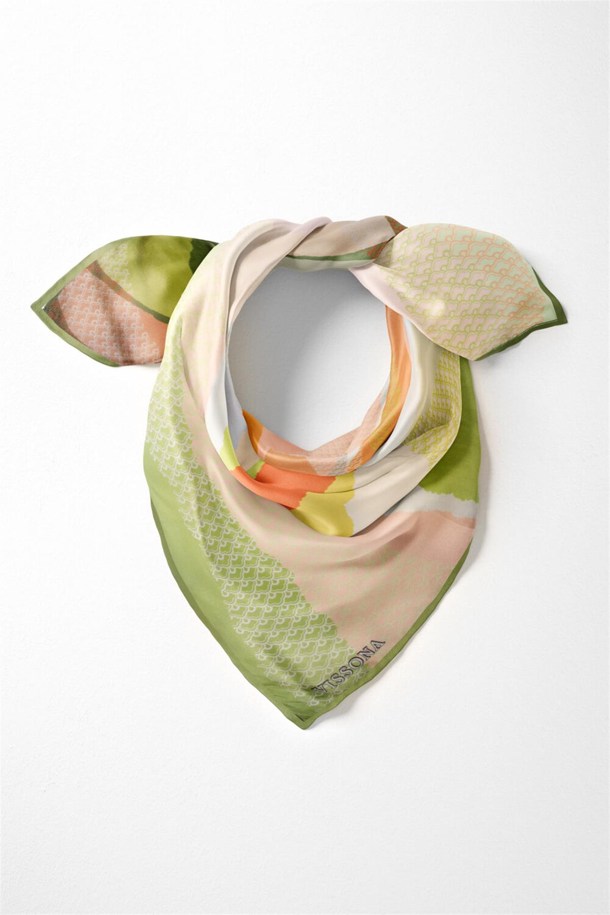 %100 İpek Kadın Desenli Bandana 80x80