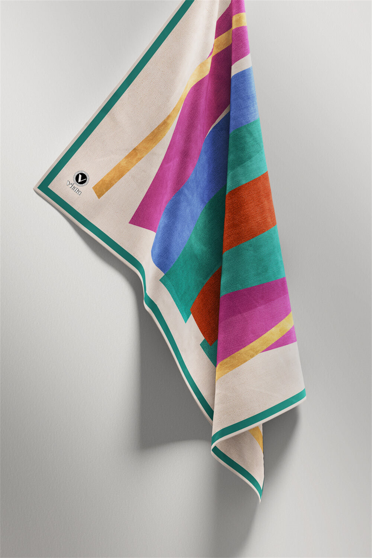 Twill Geometrik Desenli Petrol Yeşili Renkli 90x90 Eşarp (İpek İçermez) Kenar Dikiş Şekli El Dikişli