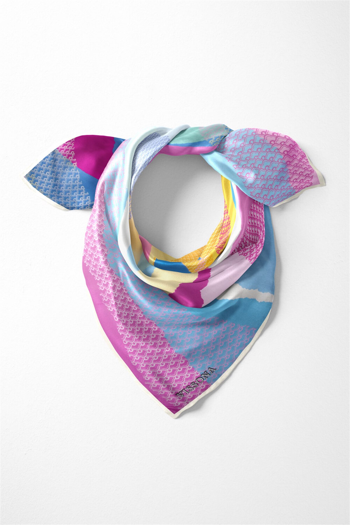 %100 İpek Kadın Desenli Bandana 80x80