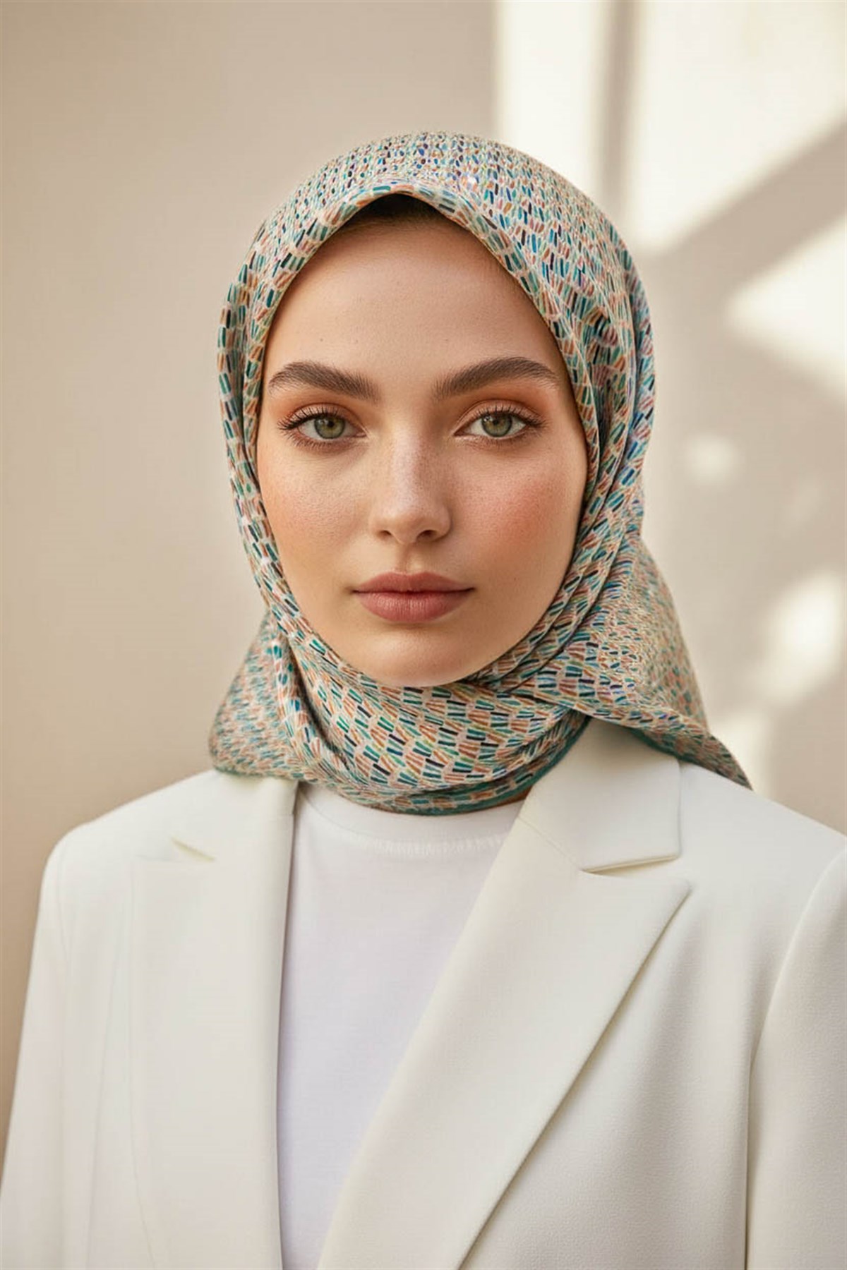 %100 Twill İpek Çizgi Desenli Mint Yeşili Renkli 90x90 Eşarp Dikim Şekli : El Dikişi
