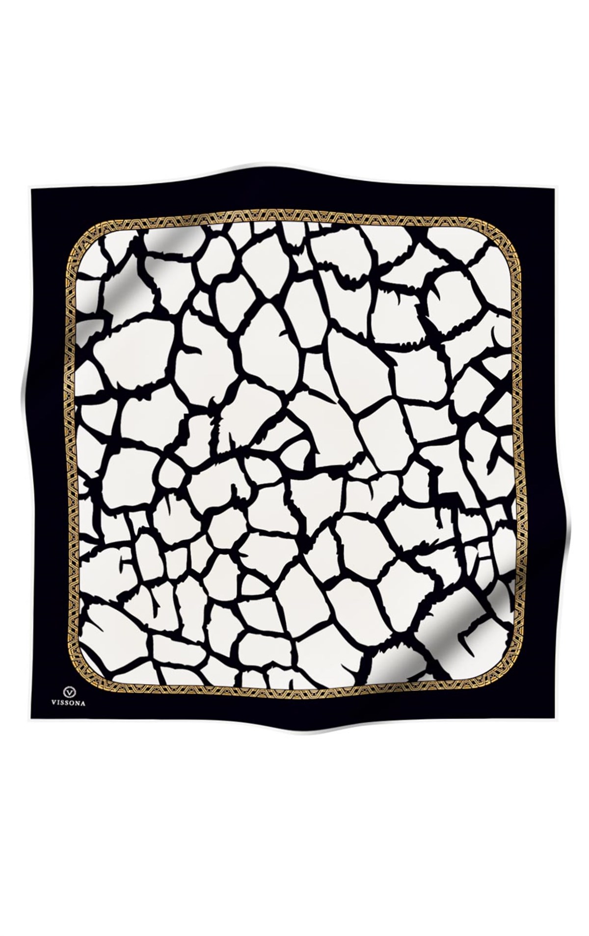 % 57 İPEK % 43 VİSKON Twill Taş Desenli Krem - Siyah Renkli 90x90 Eşarp Dikim Şekli: El Dikişi