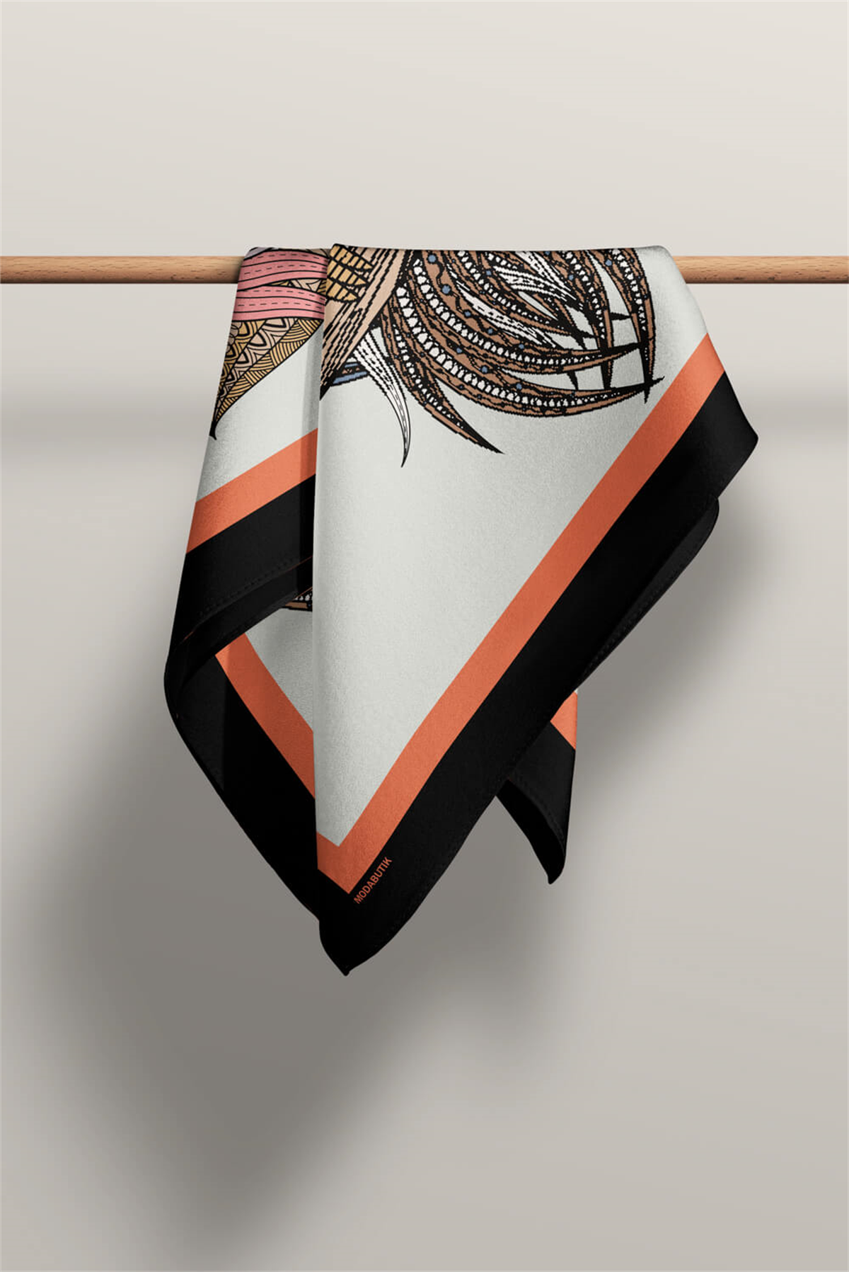 D73 Kadın Krem Ethnic Owl Desenli 50x50 Bandana HYL DG0660-22