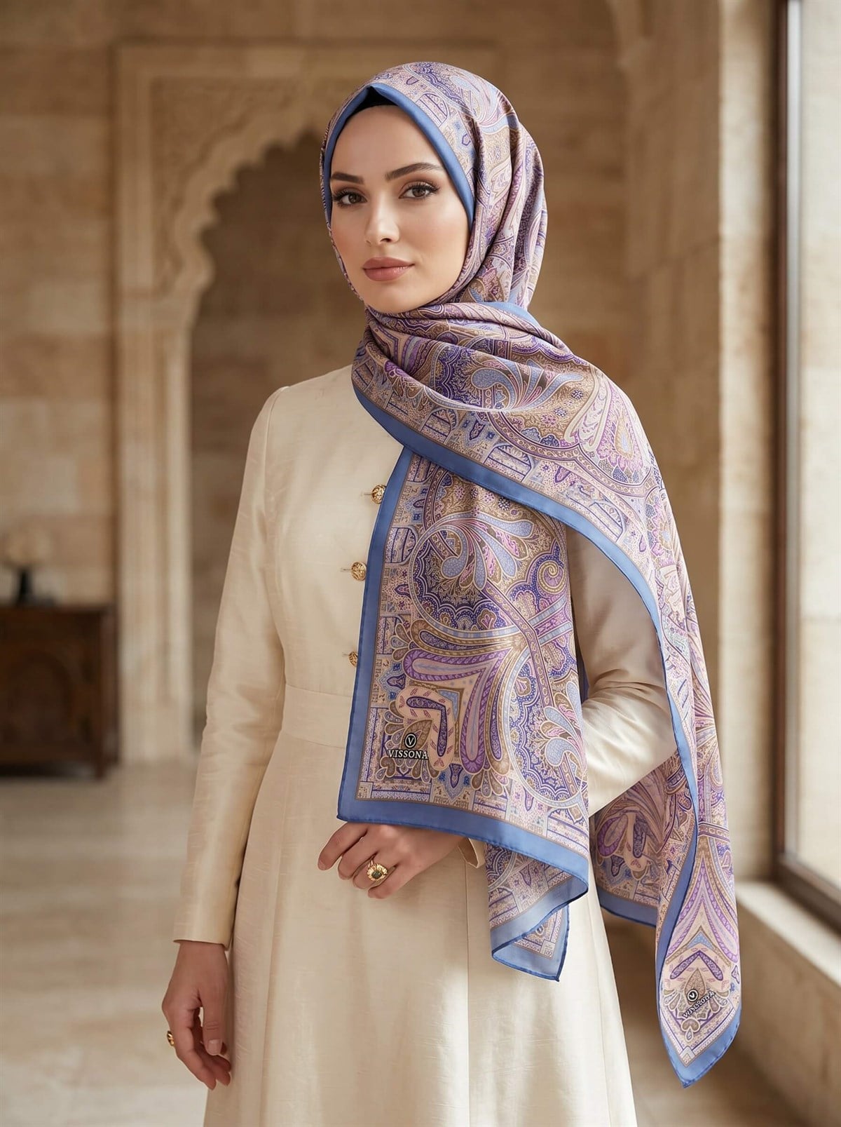 100% İpek Etro Desenli Saks - Pembe Renkli 92x210 Şal