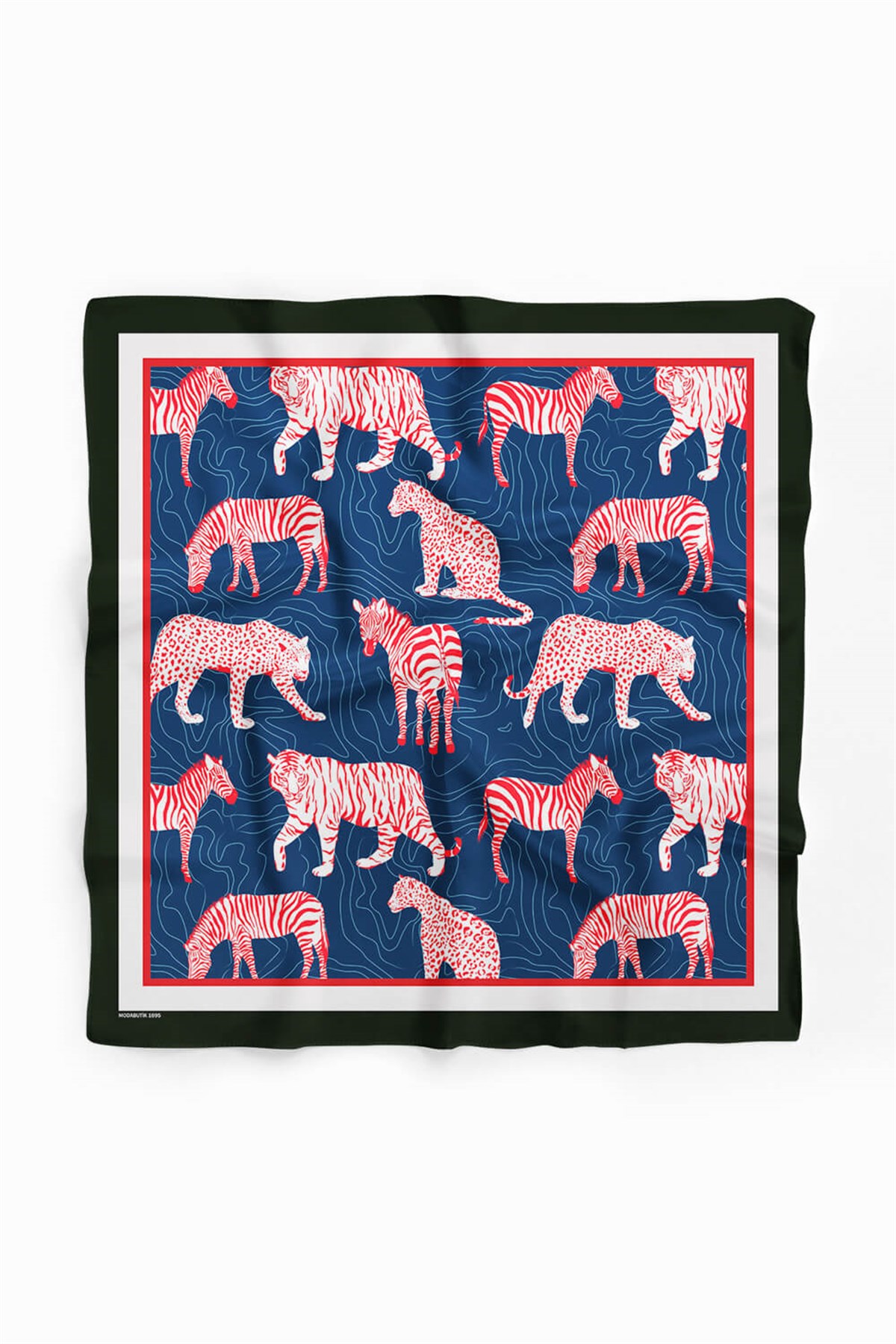 Violla H50 Kadın Mavi Kırmızı Animal Desenli 50x50 Bandana HYL DG01695-22