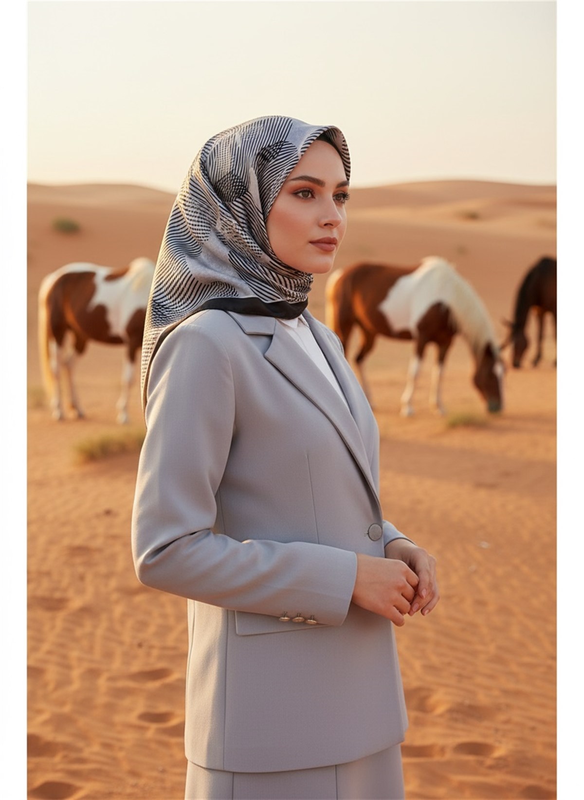 %100 Twill İpek Çizgili Çiçek Desenli Siyah - Gri Renkli 90x90 Eşarp Dikim Şekli : El Dikişi