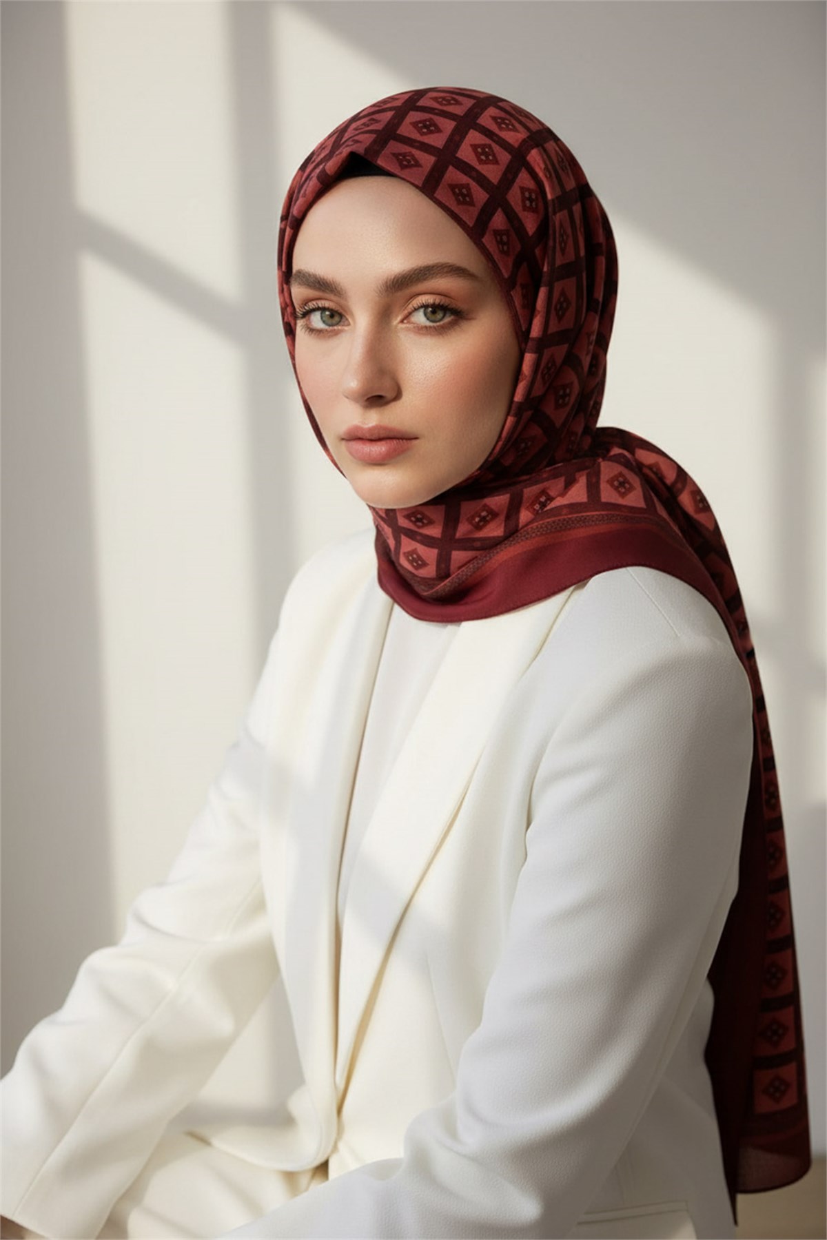 KREP KARE DESENLİ TABA RENKLİ 75X195 KIRIŞMAZ ŞAL