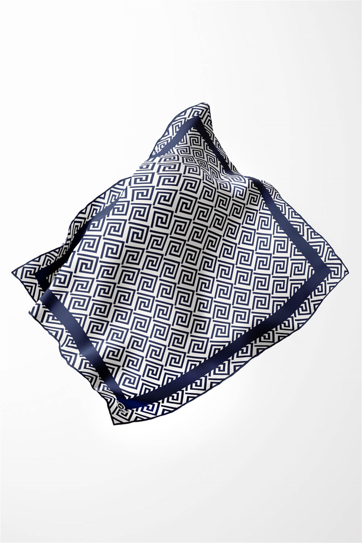 Twill Minimalist Desenli Lacivert Renkli 90x90 Eşarp (İpek İçermez) Kenar Dikiş Şekli El Dikişli