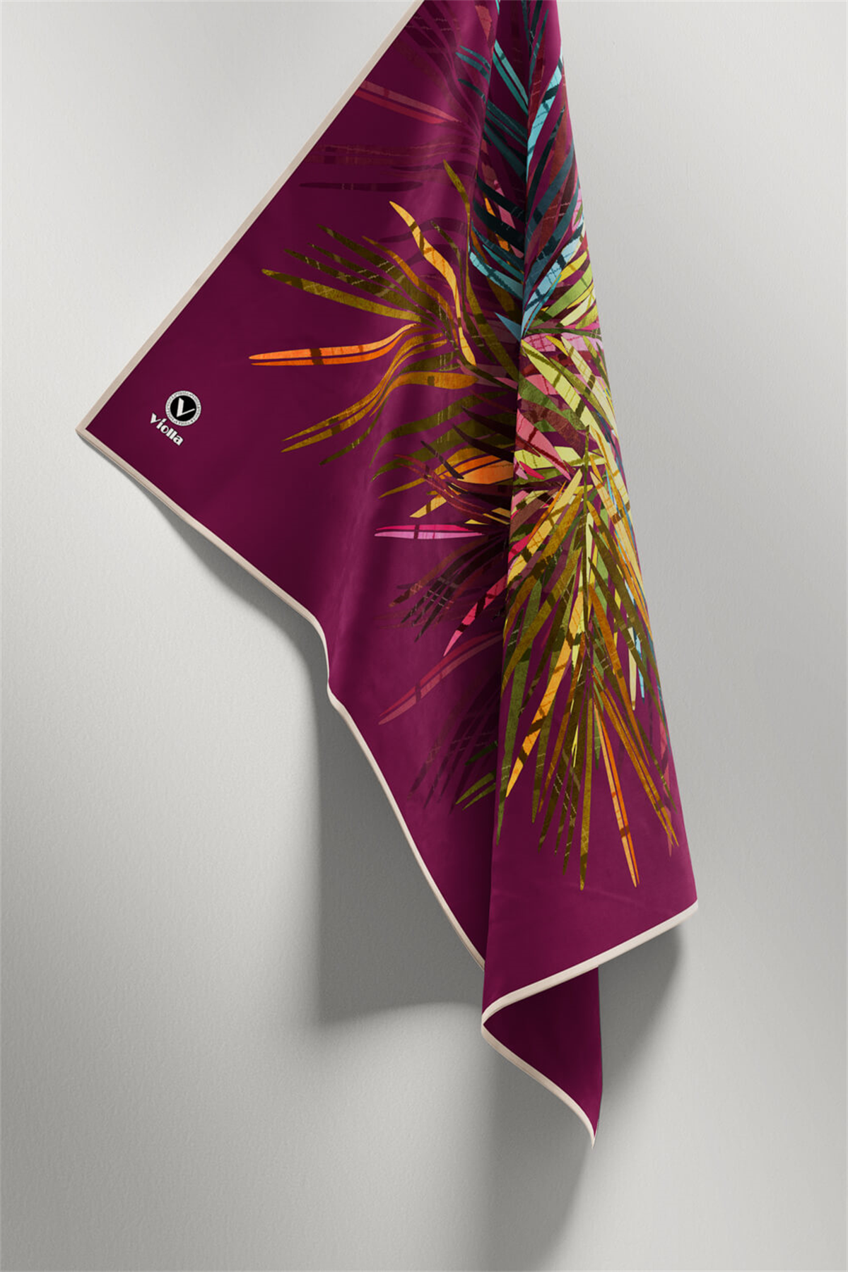 Twill Havai Fişek Desenli Mürdüm Renkli 90x90 Eşarp (İpek İçermez) Kenar Dikiş Şekli El Dikişli