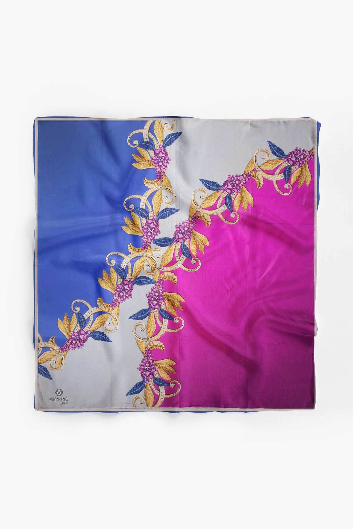 %100 İpek Kadın Desenli Bandana 80x80