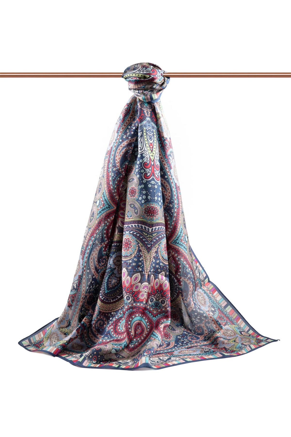 100% İpek Etro Desenli Lacivert Renkli 92x210 Şal