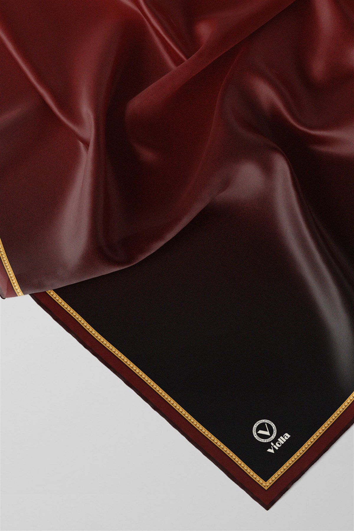 Twill Degrade Desenli Bordo Renkli 90x90 Eşarp (İpek İçermez) Kenar Dikiş Şekli El Dikişli