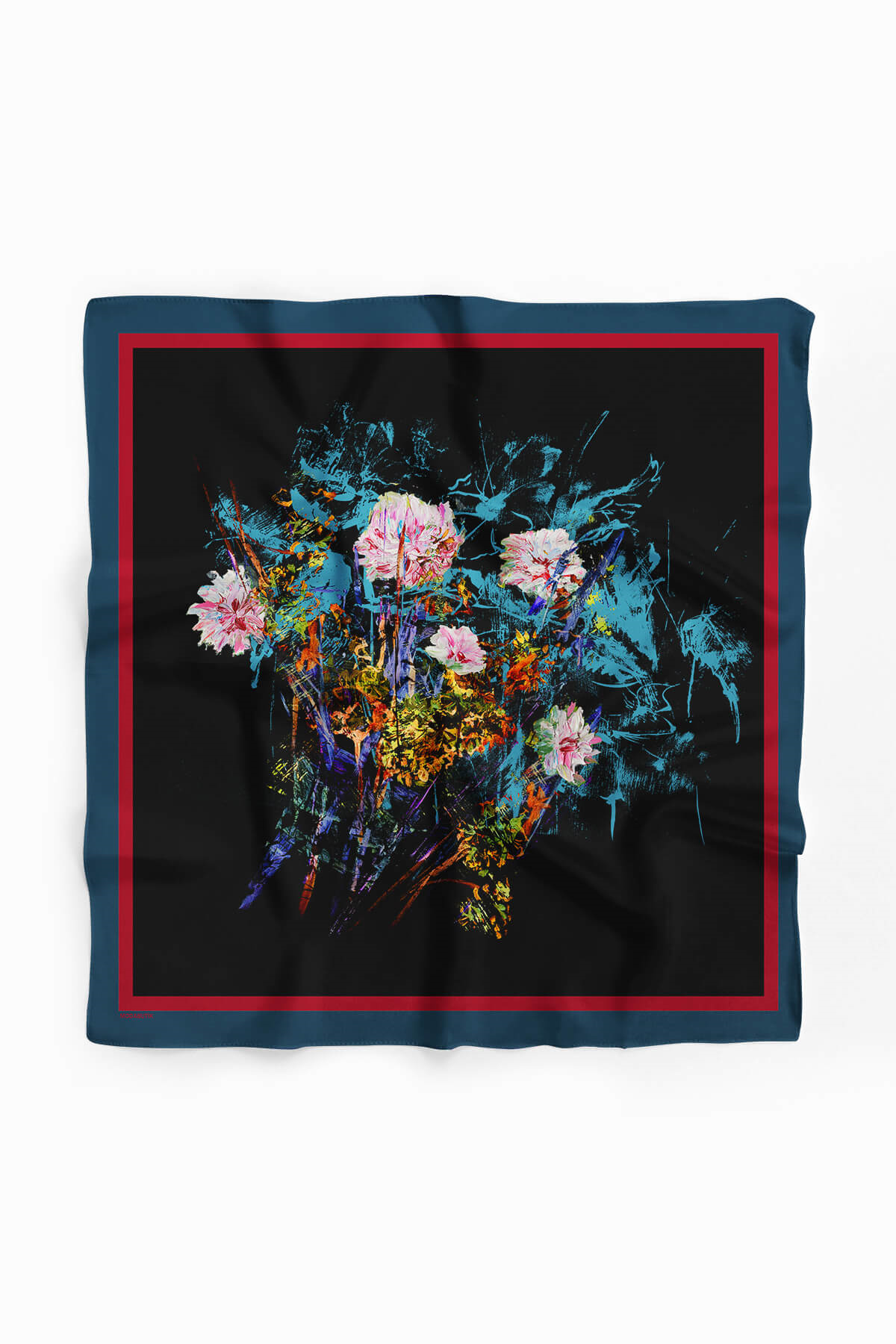 V55 Kadın Siyah Turkuaz Amor Desenli 50x50 Bandana DG01032-22