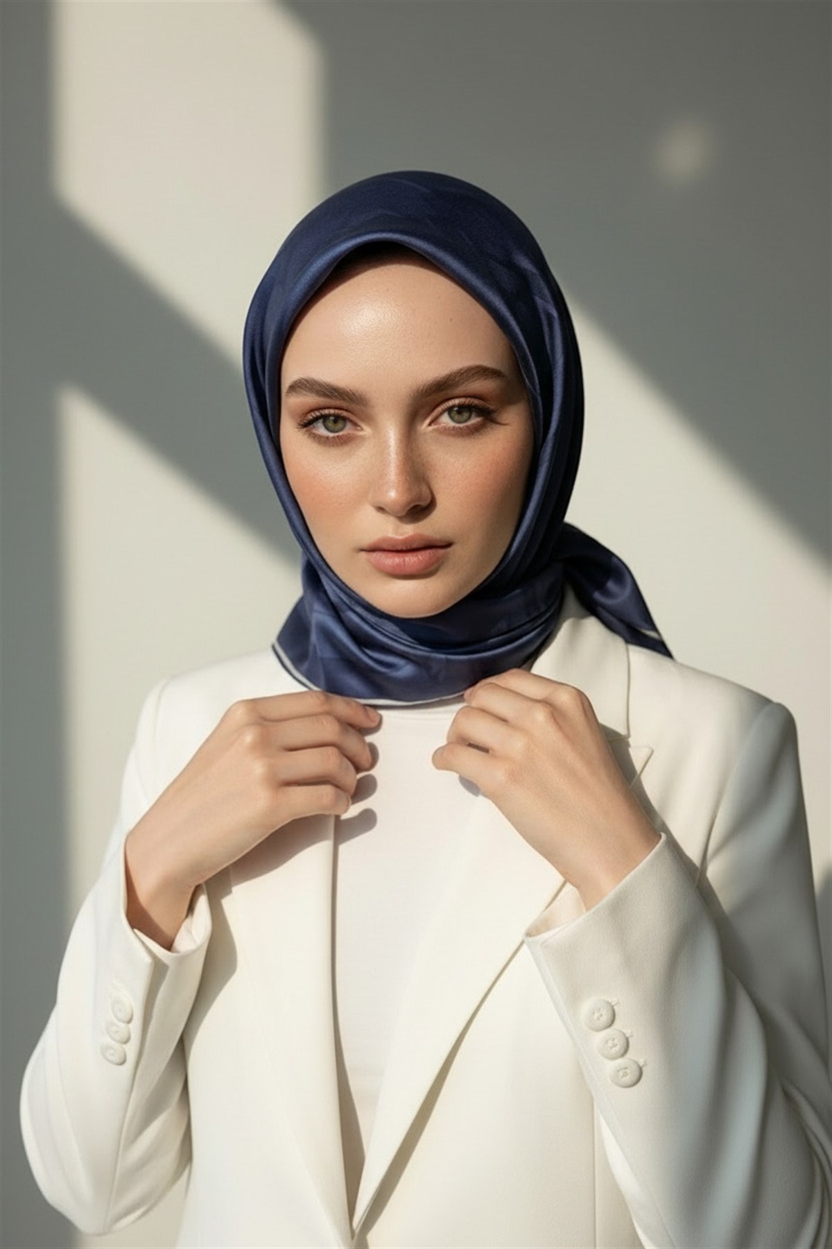 100% Twill İpek Çiçek Desenli Lacivert Renkli 90x90 Dikim Şekli : El Dikişi Eşarp