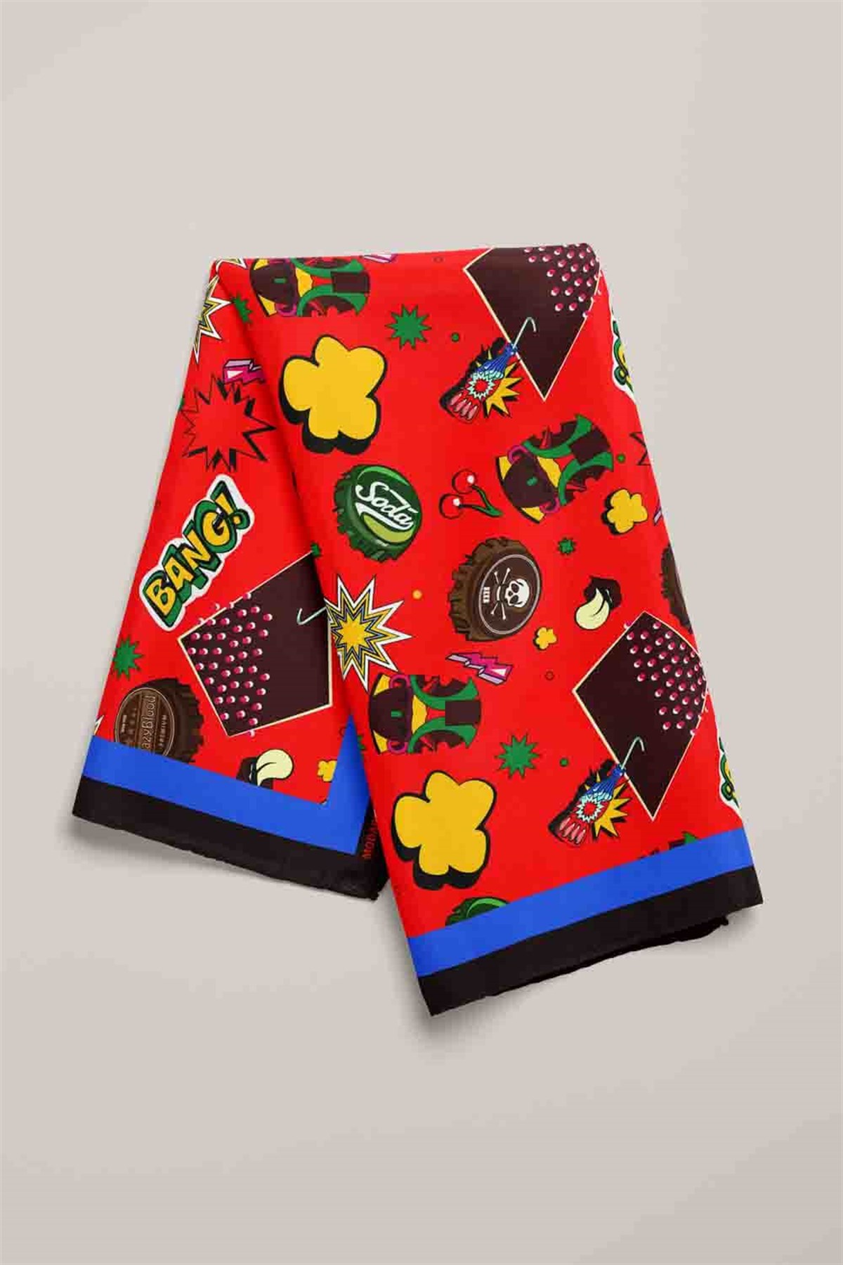 Kadın Kırmızı Mavi   Cover Desenli 50x50 Bandana - DG0998