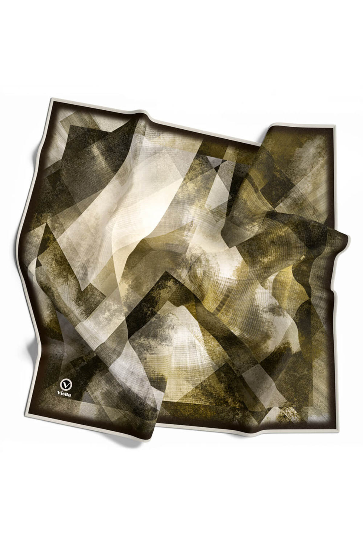 Twill Batik Desenli Haki Renkli 90x90 Eşarp (İpek İçermez) Dikim Şekli : El Dikişi