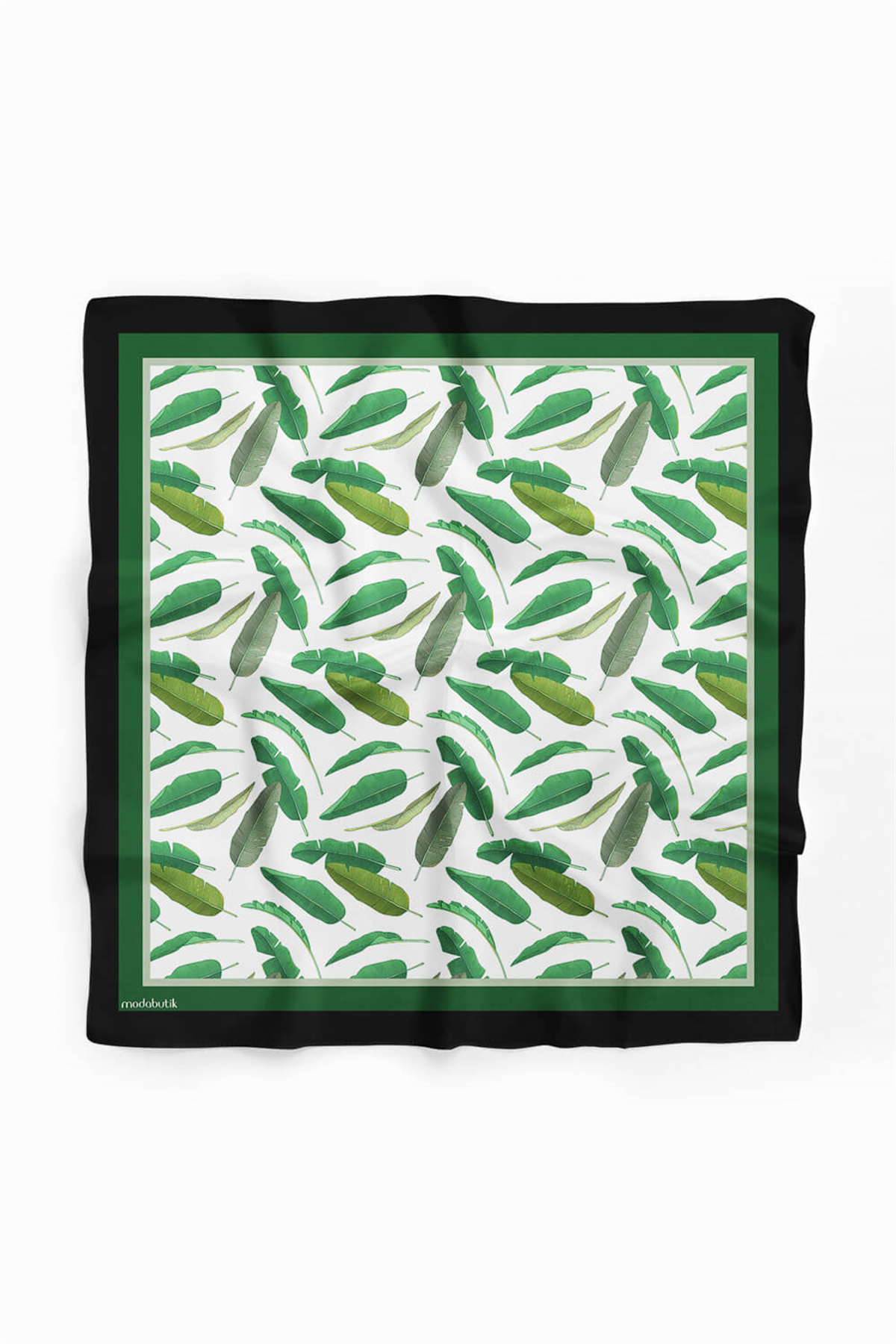 D38 Kadın Yeşil Yaprak Desenli 50x50 Bandana HYL DG01680-22