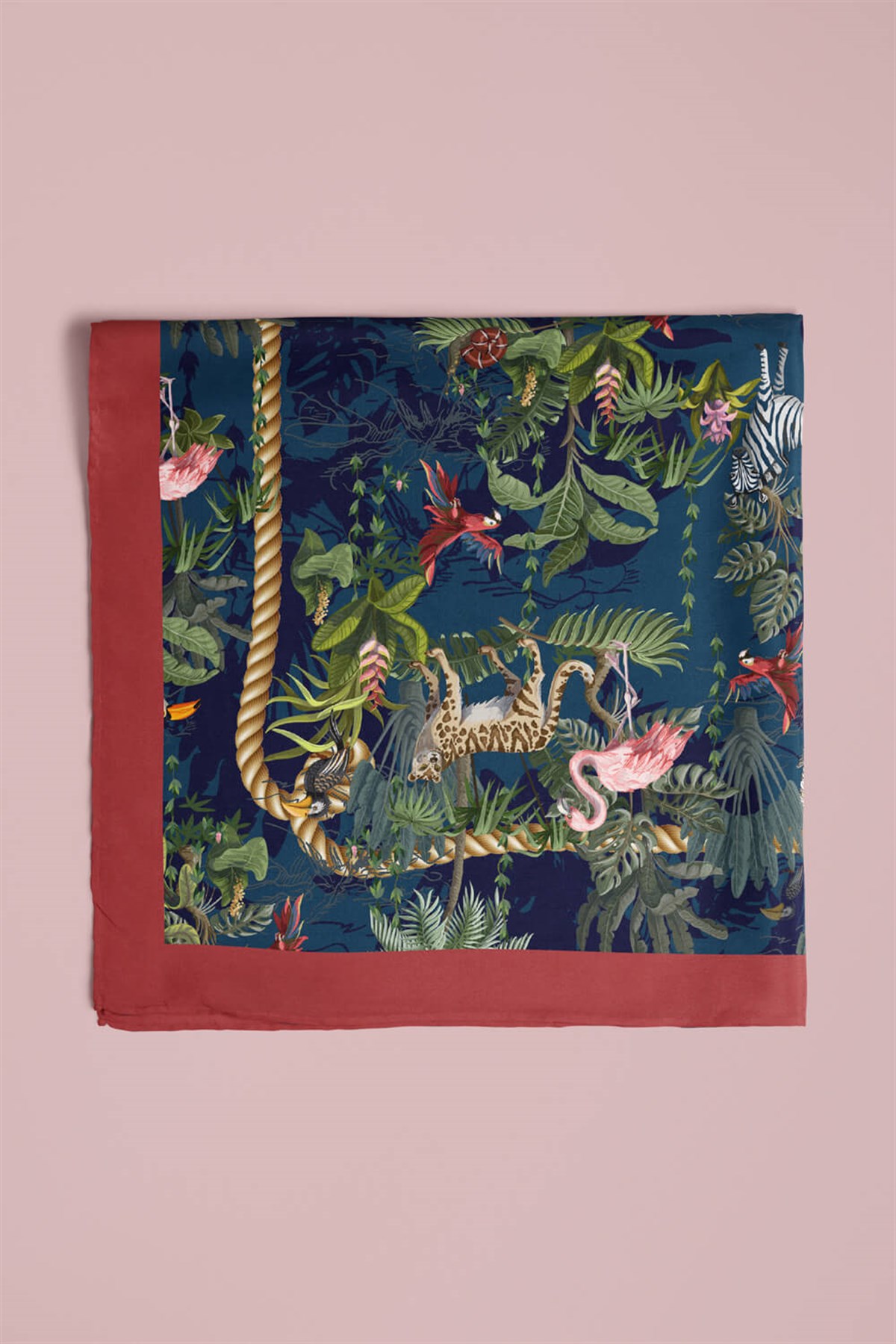 Violla Kadın Lacivert Yeşil Flamingo Desenli 50x50 Bandana HYL DG01131-22