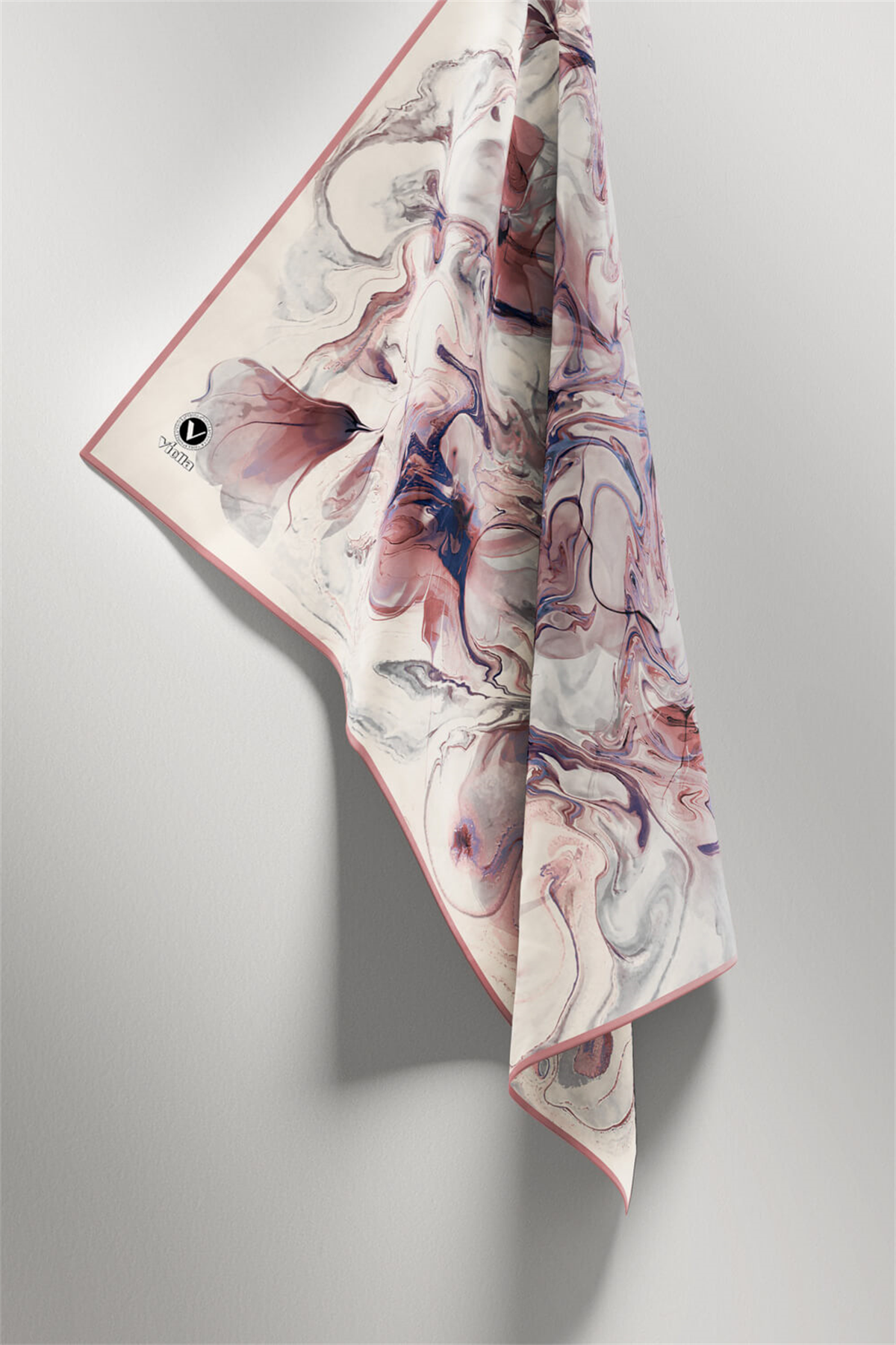 Twill Soyut Desenli Pudra Renkli 90x90 Eşarp (İpek İçermez) Kenar Dikiş Şekli El Dikişli