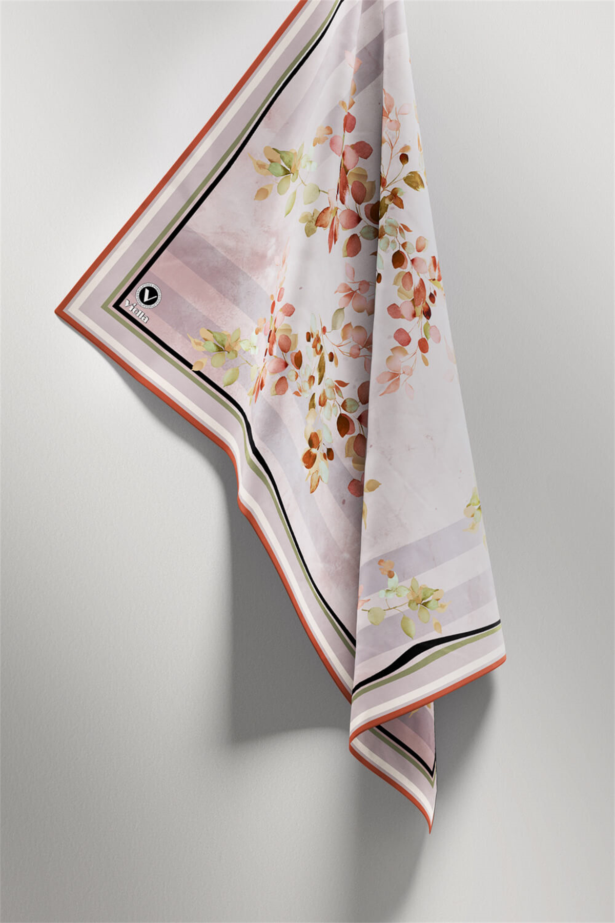 Twill Çiçek Desenli Taba Renkli 90x90 Eşarp (İpek İçermez) Kenar Dikiş Şekli El Dikişli