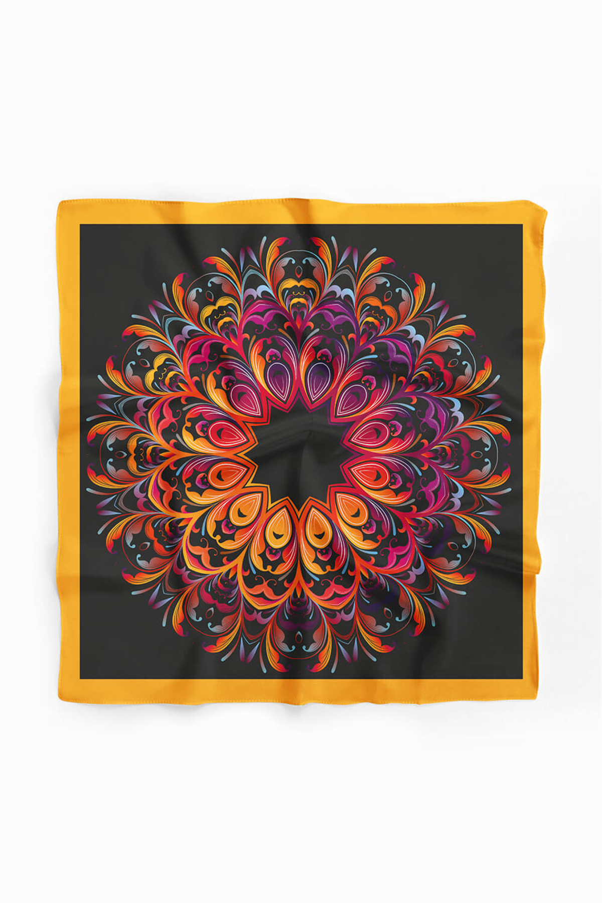 Z35 Kadın Egzotik Desenli Bandana 50x50 Sarı Mor DG0309-22