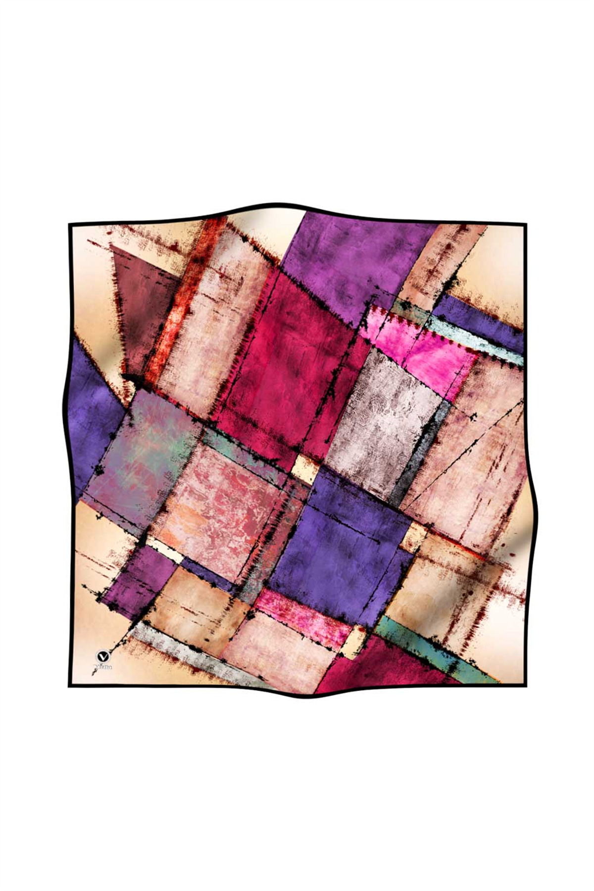 Twil Yamalı Ve Geometrik Desenli Mürdüm Renkli 90x90 Eşarp (İpek İçermez) Dikim Şekli : El Dikişi