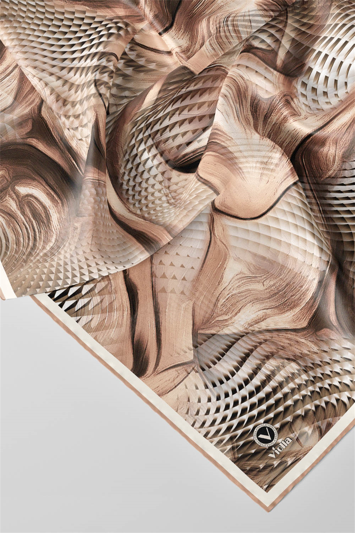 Twill Geometrik Ve Dalga Desenli Bakır Renkli 90x90 Eşarp (İpek İçermez) Dikim Şekli : El Dikişi