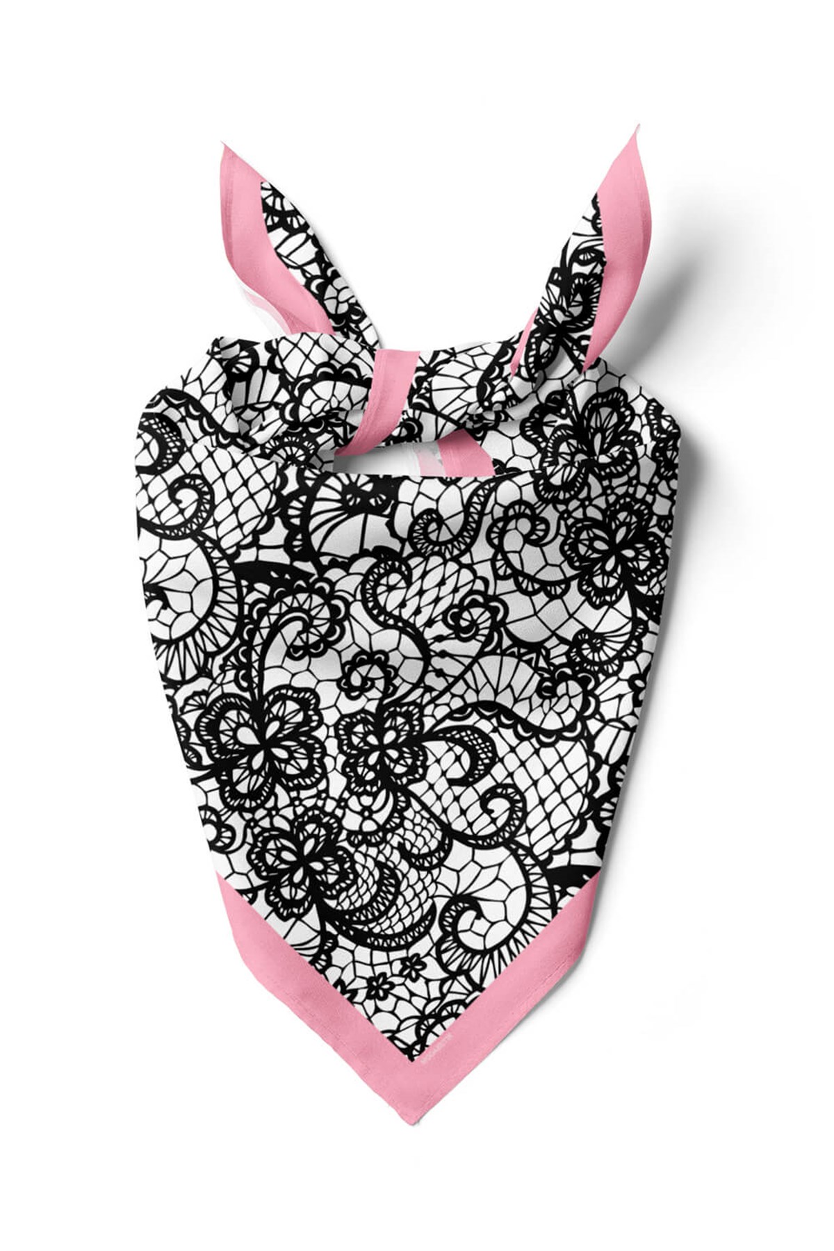 Violla B91  Kadın Dantel Desenli Bandana 50x50 Siyah Beyaz DG0115-22