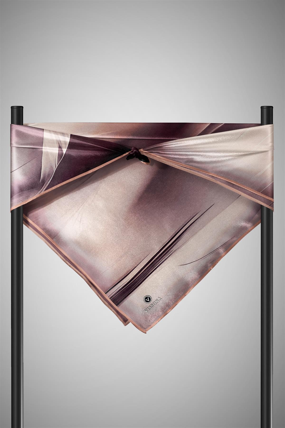 %100 Twill İpek Degrade Duman Bakır Renkli 90x90 Eşarp Dikim Şekli : El Dikişi