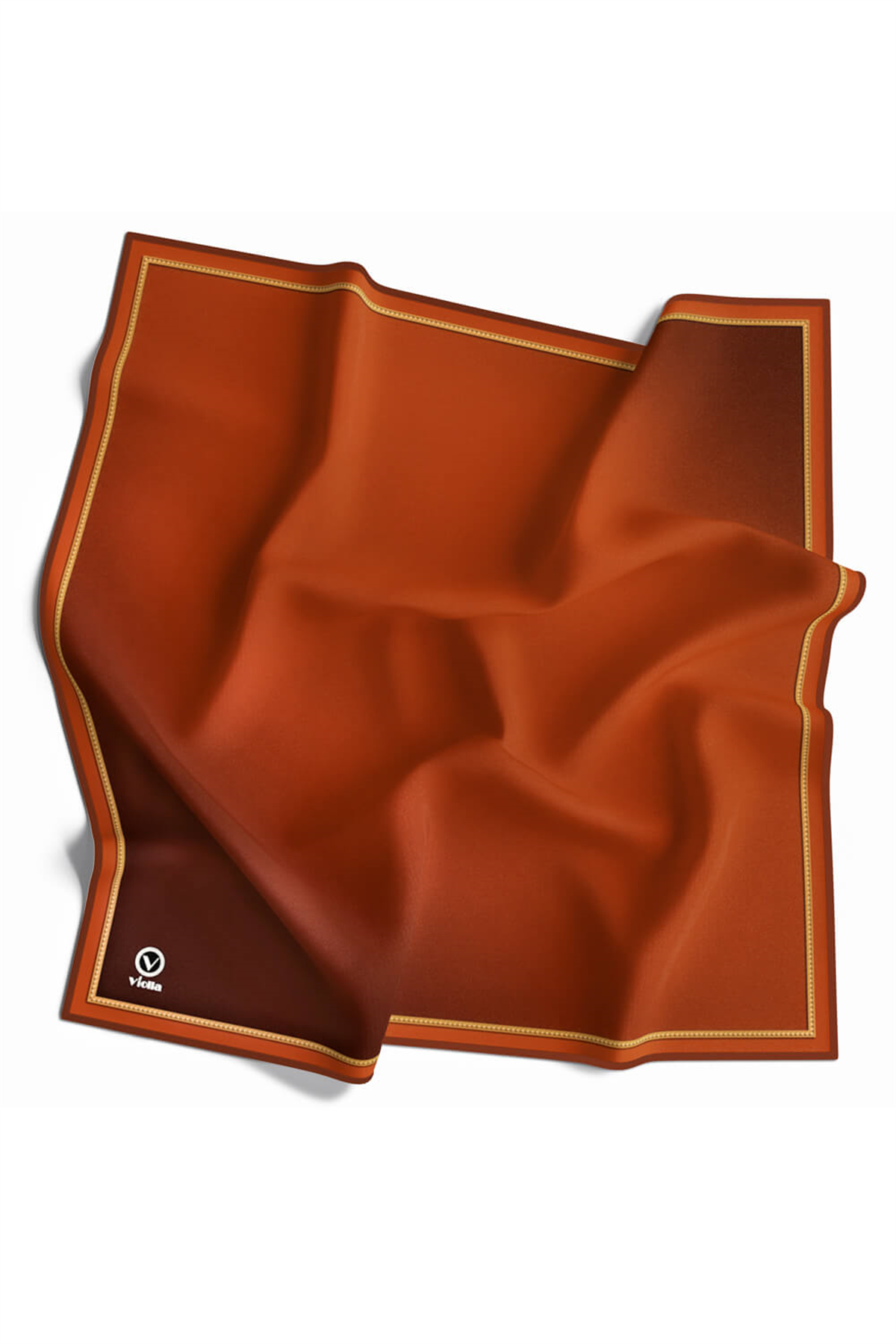 Twill Degrade Desenli Taba Renkli 90x90 Eşarp (İpek İçermez) Kenar Dikiş Şekli El Dikişli