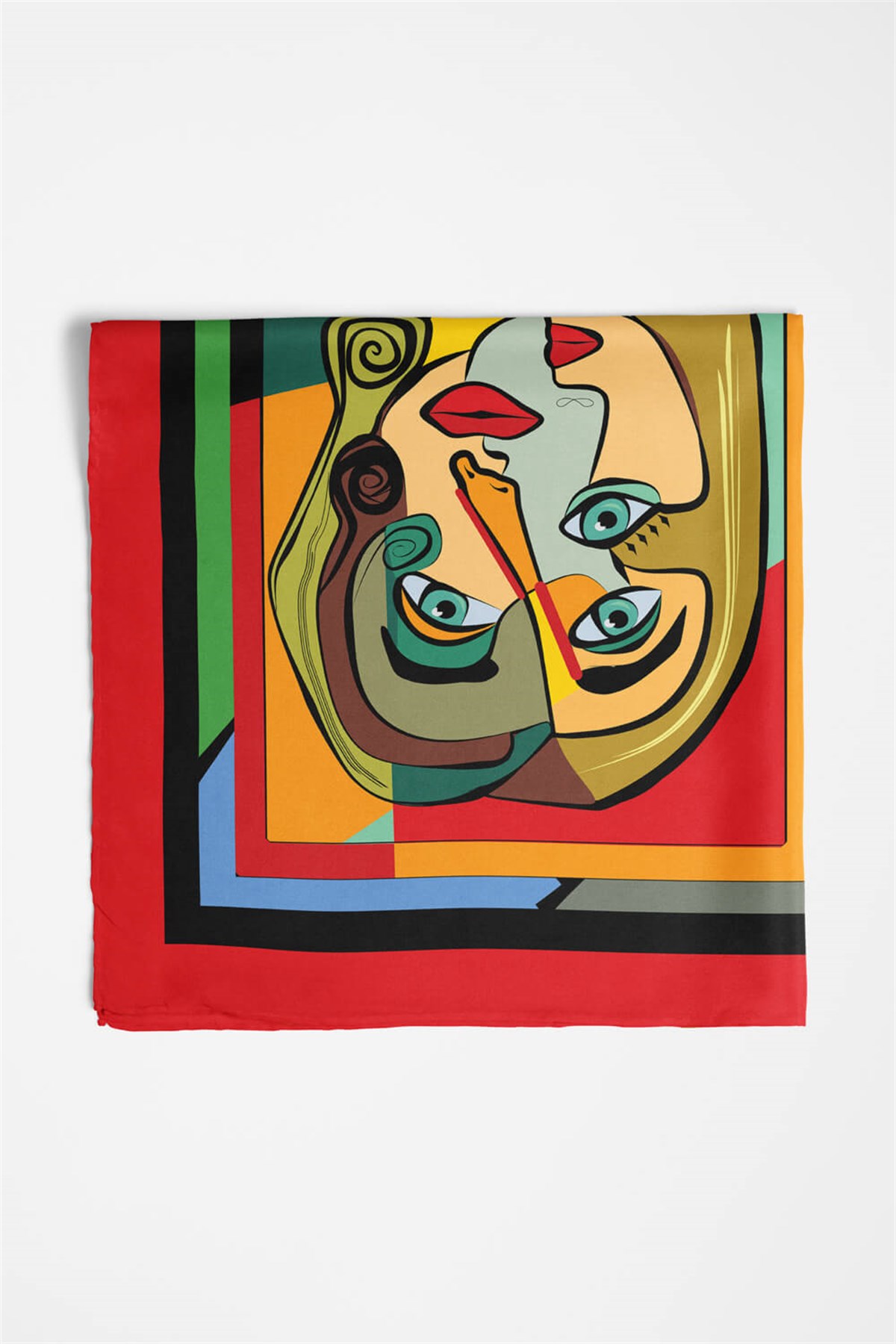 A11 Kadın Portrait Desenli Bandana 50x50 Kırmızı DG0238-22 Snz