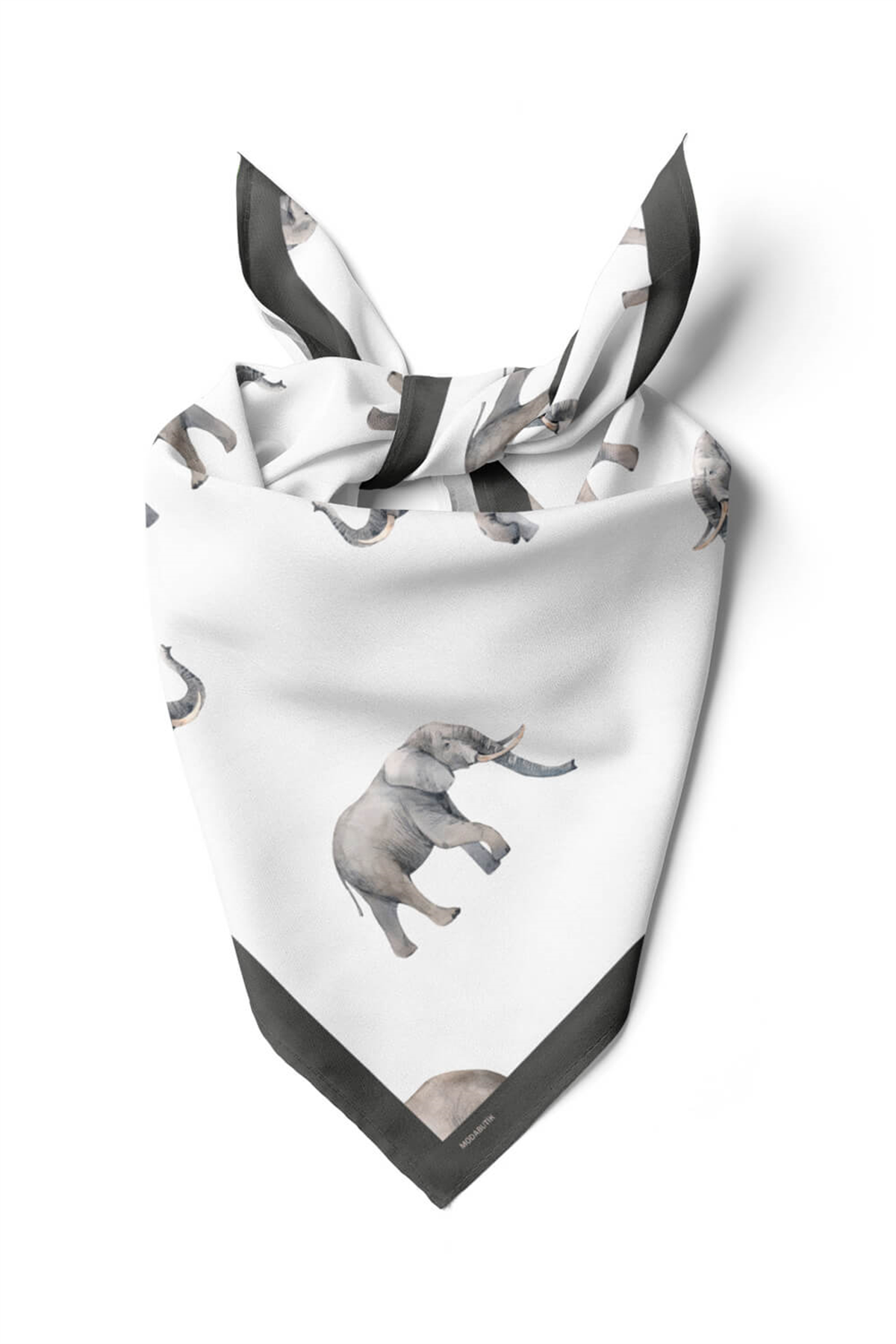 Z10 Kadın Fil Desenli Bandana 50x50 Gri Beyaz DG0492-22 Snz