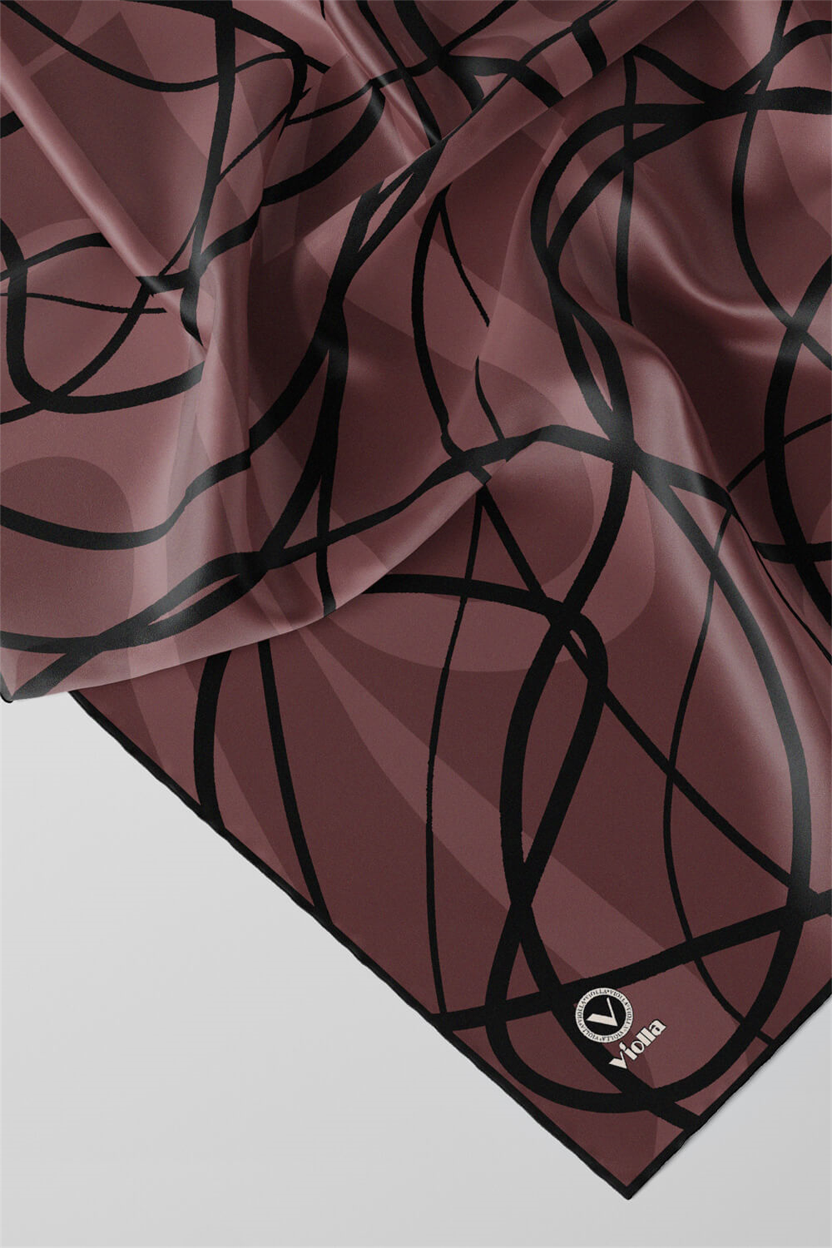 Twill Karışık Çizgi Desenli Pudra Renkli 90x90 Eşarp (İpek İçermez) Kenar Dikiş Şekli El Dikişli