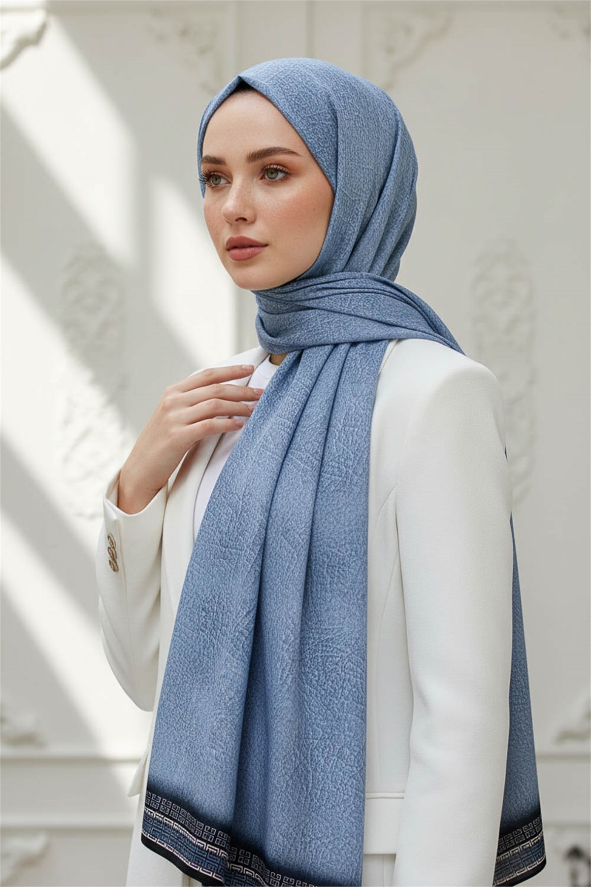 KREP DESENLİ BEBE MAVİSİ RENKLİ 75X195 KIRIŞMAZ ŞAL