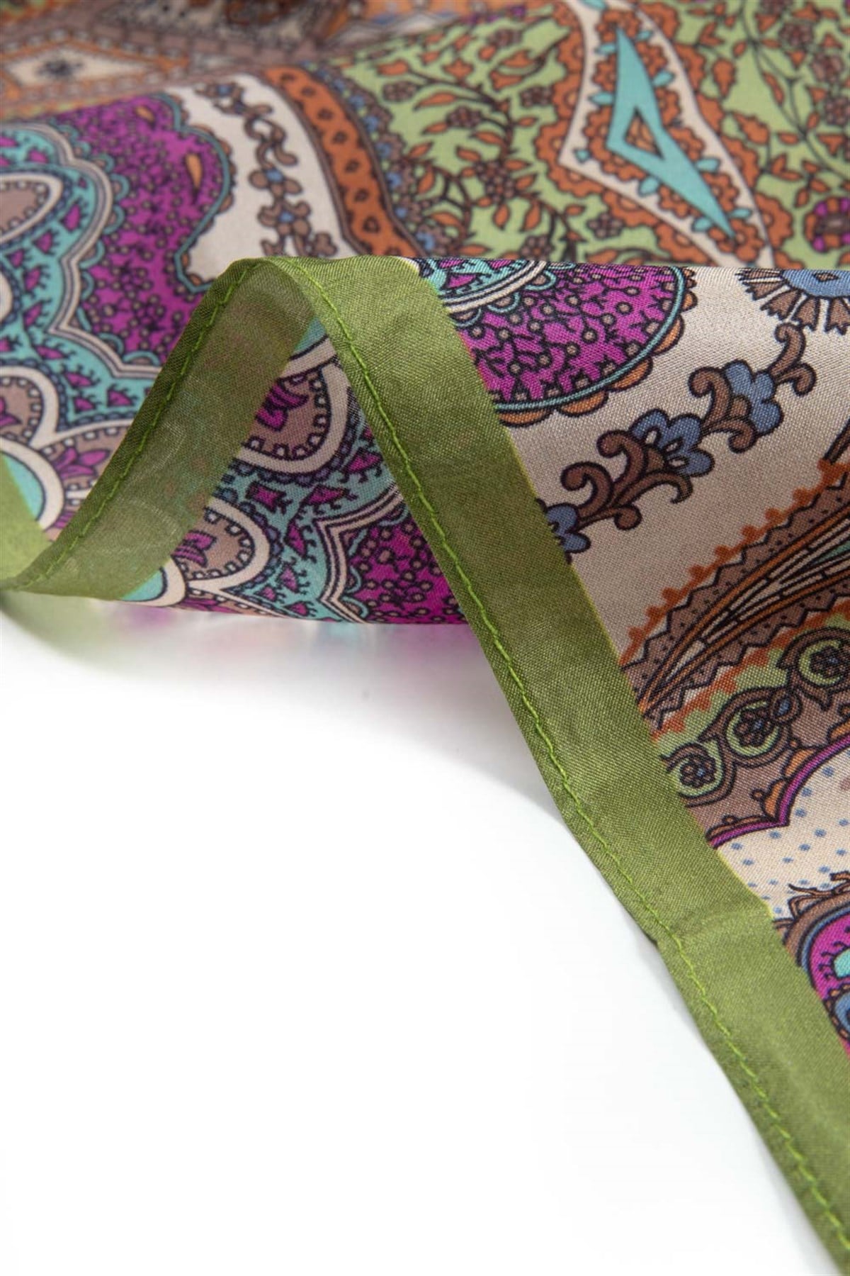 100% İpek Etro Desenli Haki Renkli 92x210 Şal