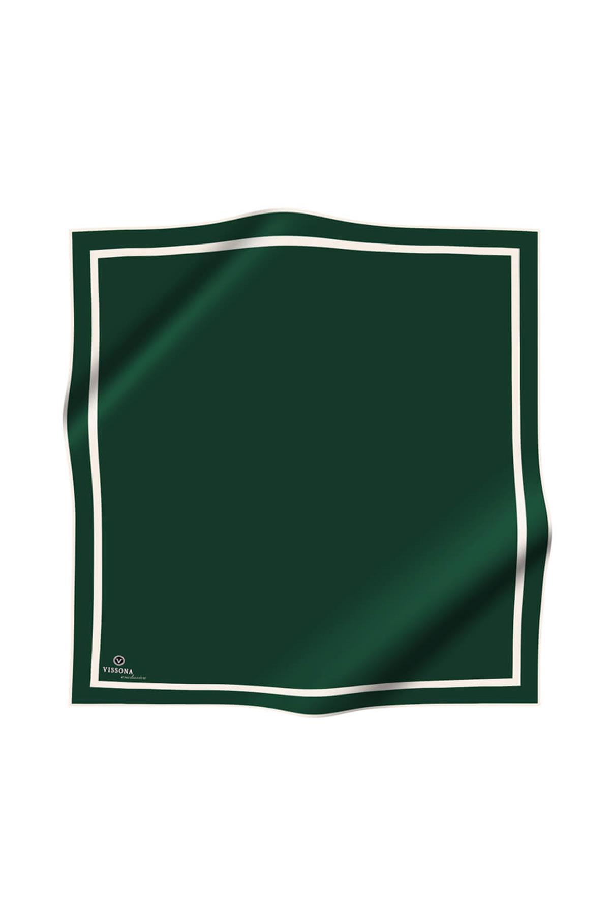 100% Twill İpek Düz Renk Bordür Zümrüt Yeşili - Krem Renkli Daha Tok Exclusive Serisi 90x90 Dikim Şekli : El Dikişi Eşarp