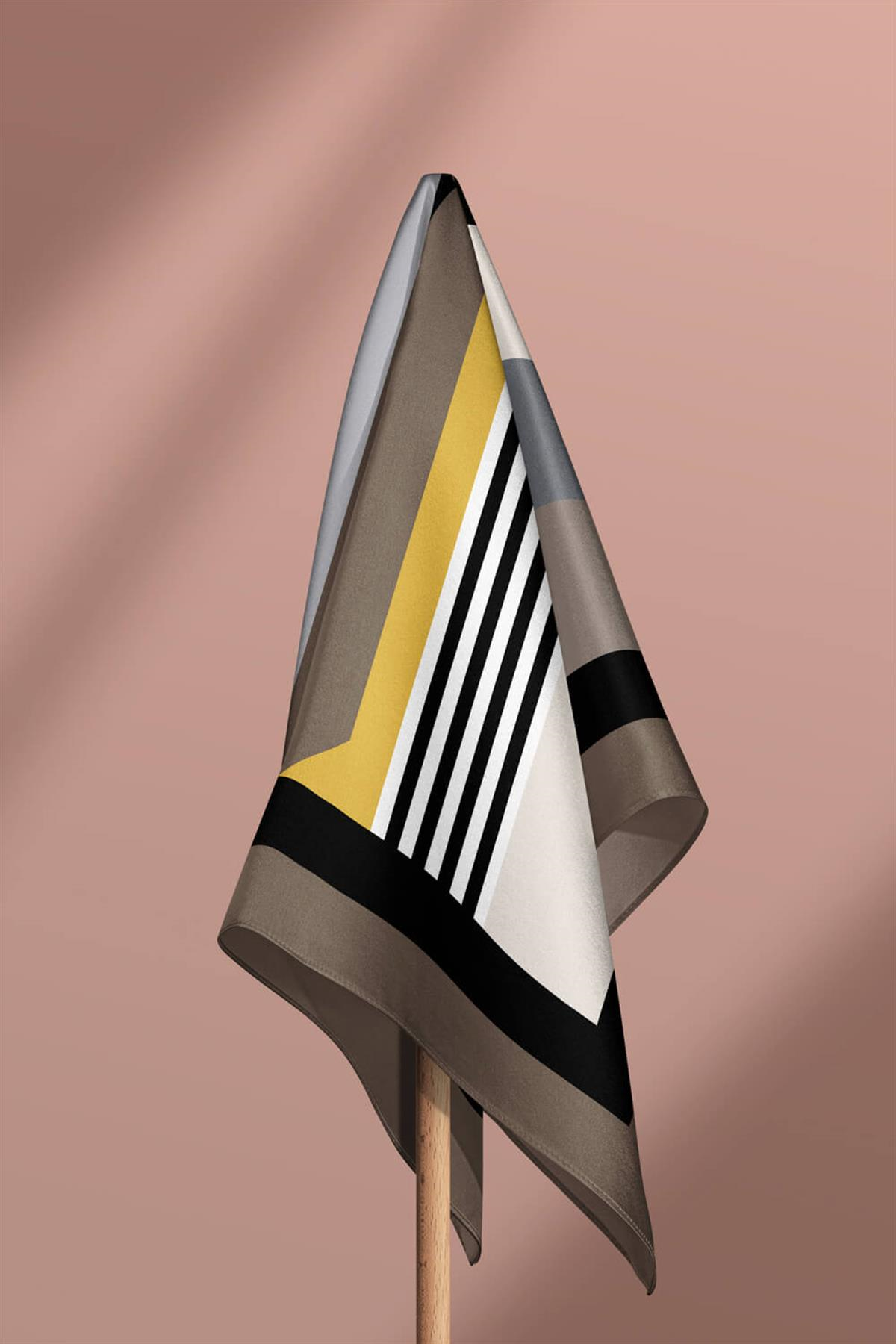 G42 Kadın Gri Geometrik Desenli 50x50 Bandana DG01526-22