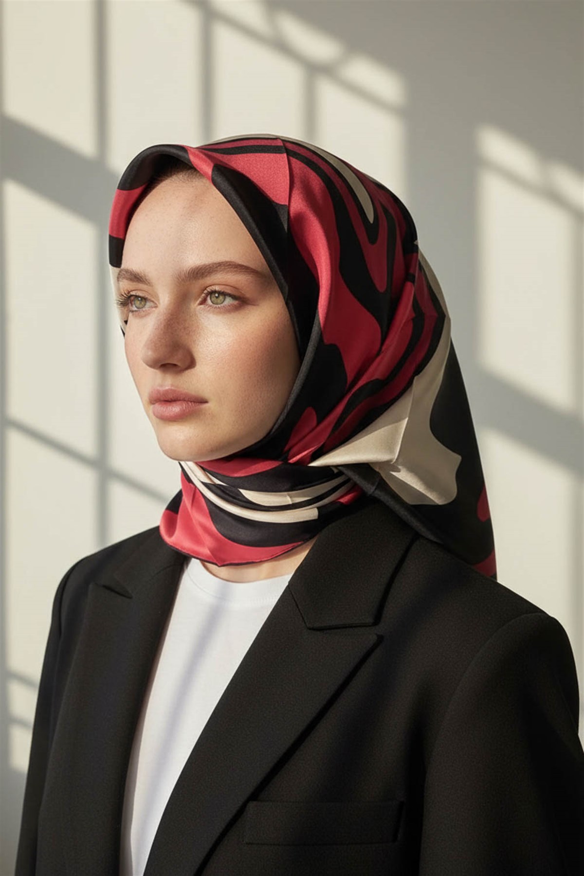 100% Twill İpek Dalga Desenli Siyah - Bordo Renkli 90x90 Dikim Şekli : El Dikişi Eşarp