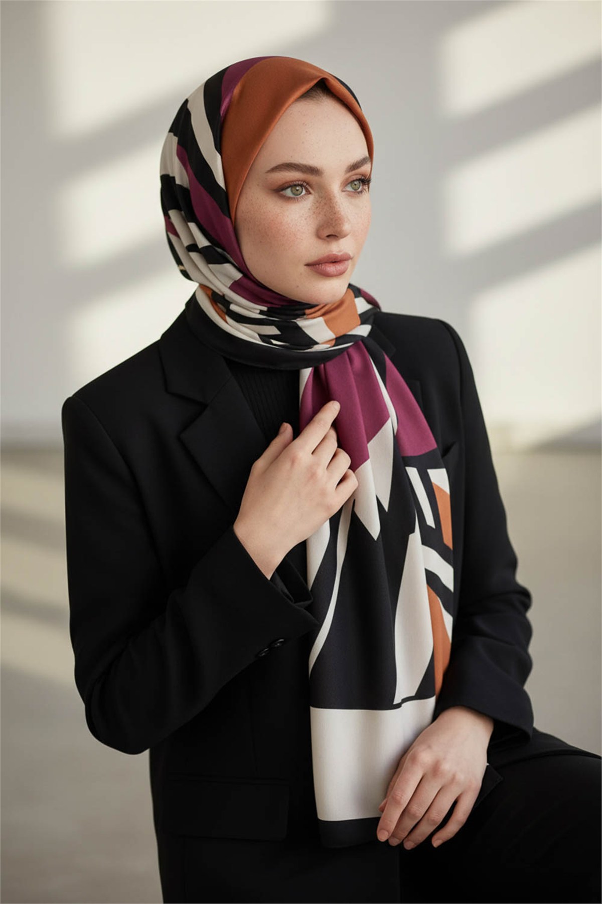 KREP DESENLİ SOMON RENKLİ 75X195 KIRIŞMAZ ŞAL