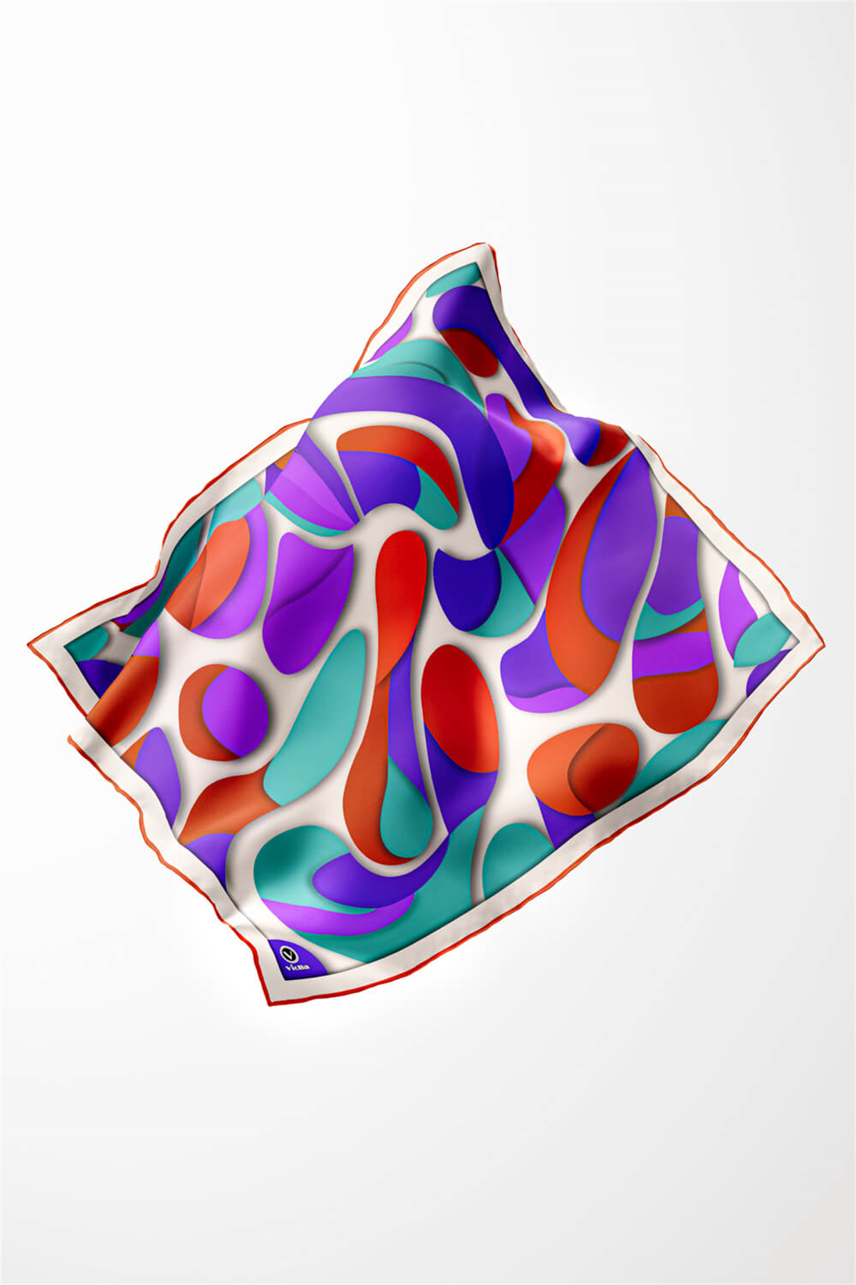 Twill Soyut Geometrik Desenli Taba - Mor Renkli 90x90 Eşarp (İpek İçermez) Dikim Şekli : El Dikişi