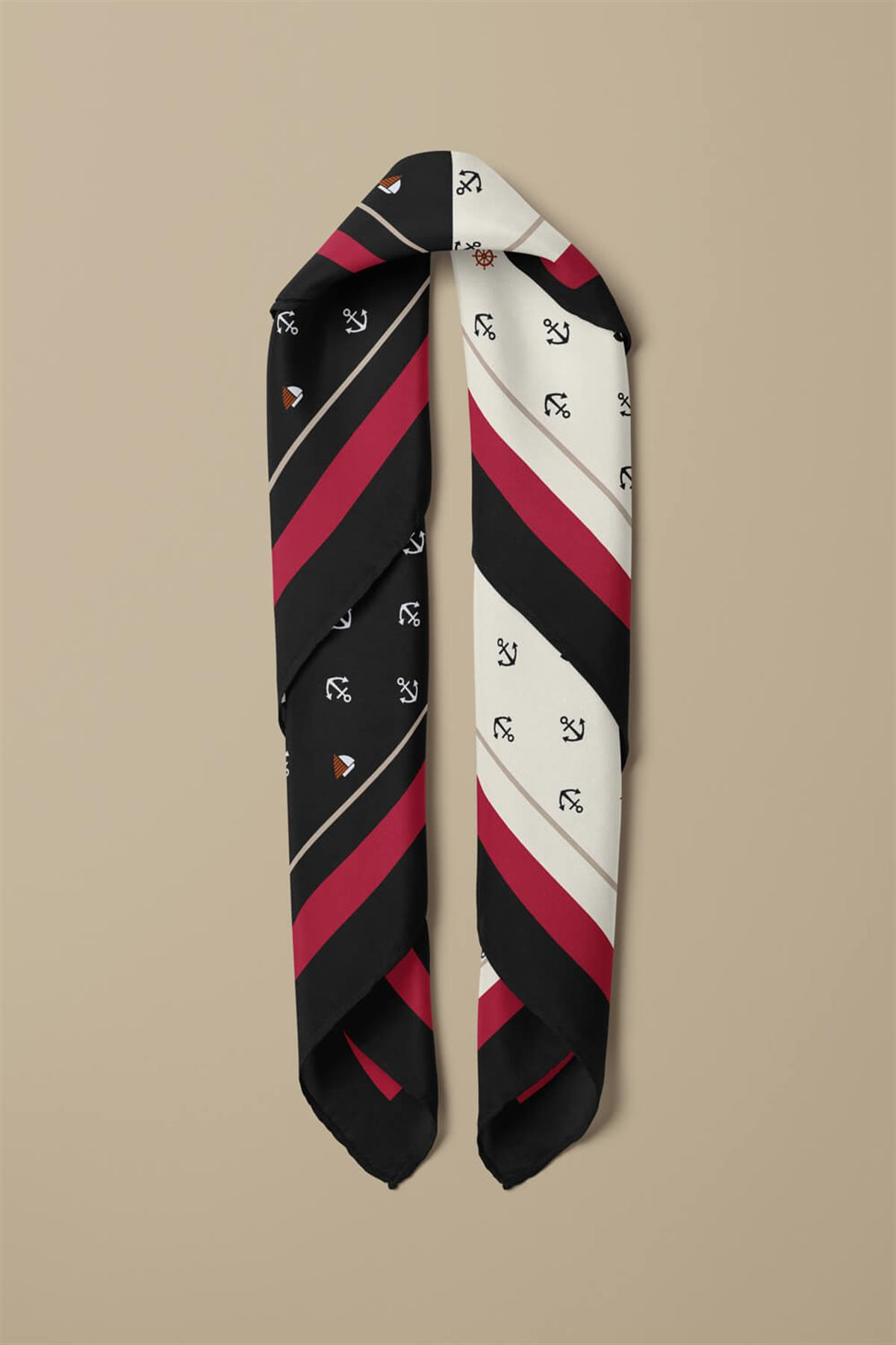 B55 Kadın Marinover Desenli 50x50 Bandana DG01488-22