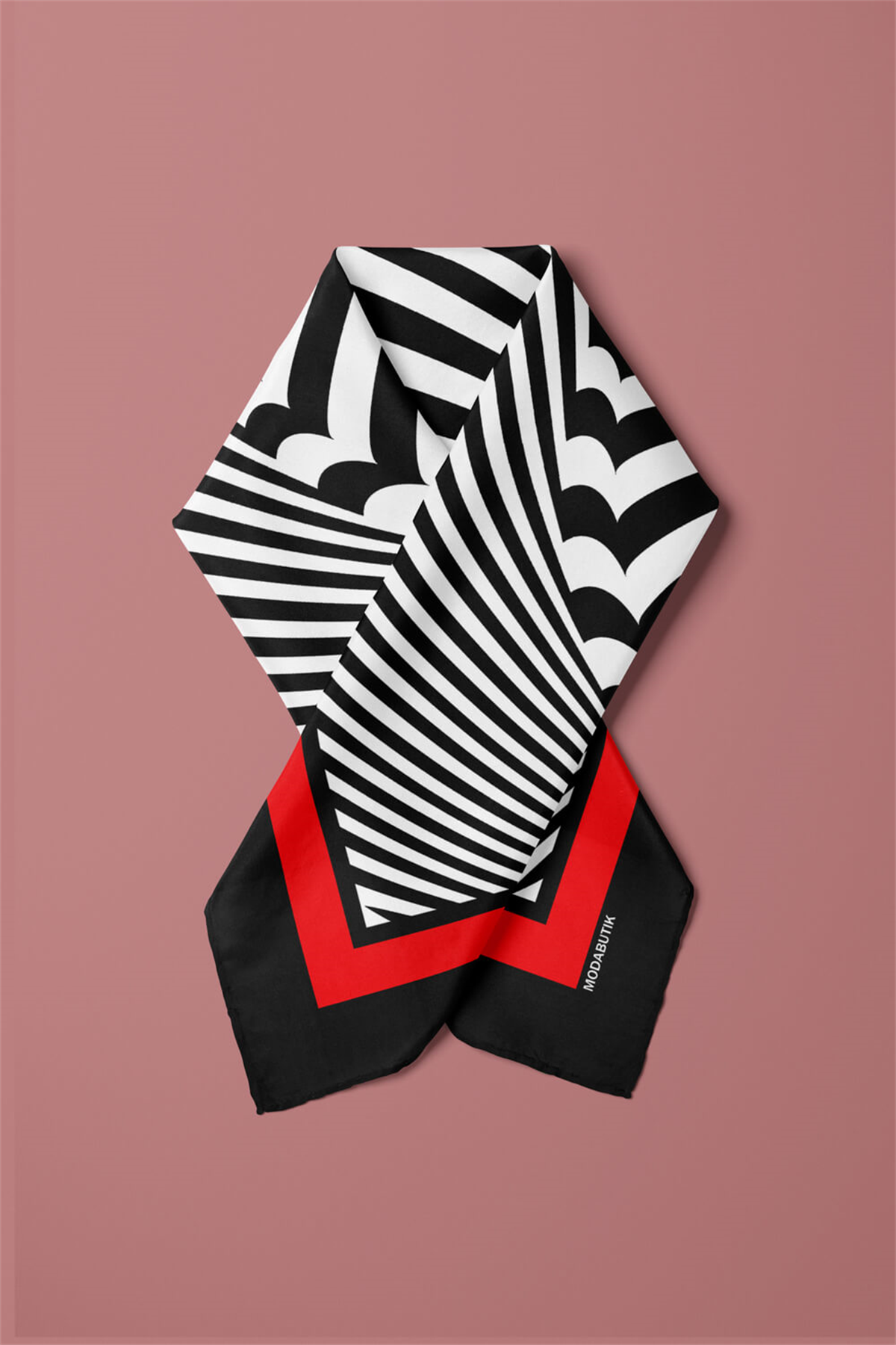 Kadın Siyah Beyaz Spiral Desenli 50x50 Bandana HYL DG0905-22