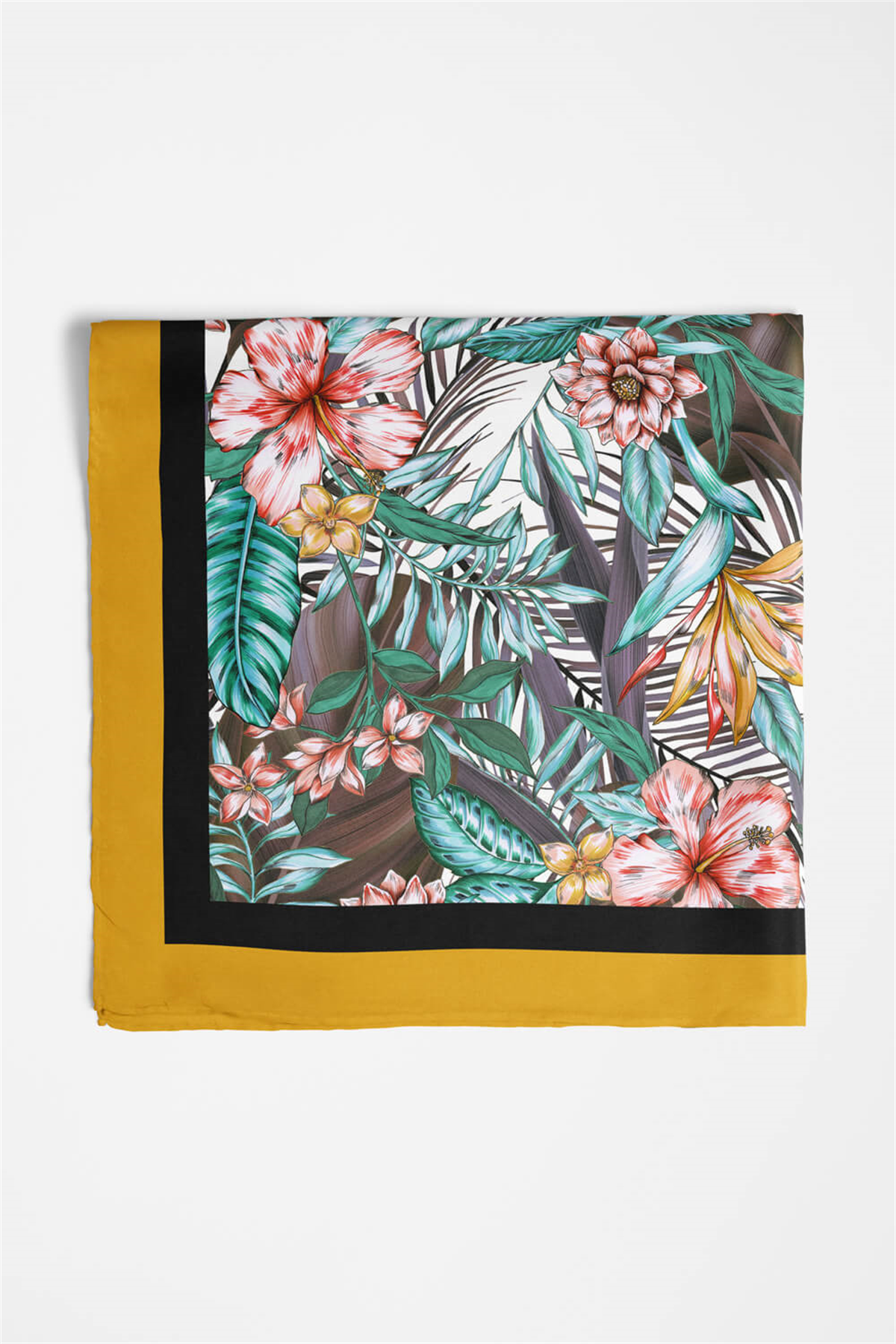 Z11 Kadın Kırmızı Yeşil Yaprak Desenli 50x50 Bandana