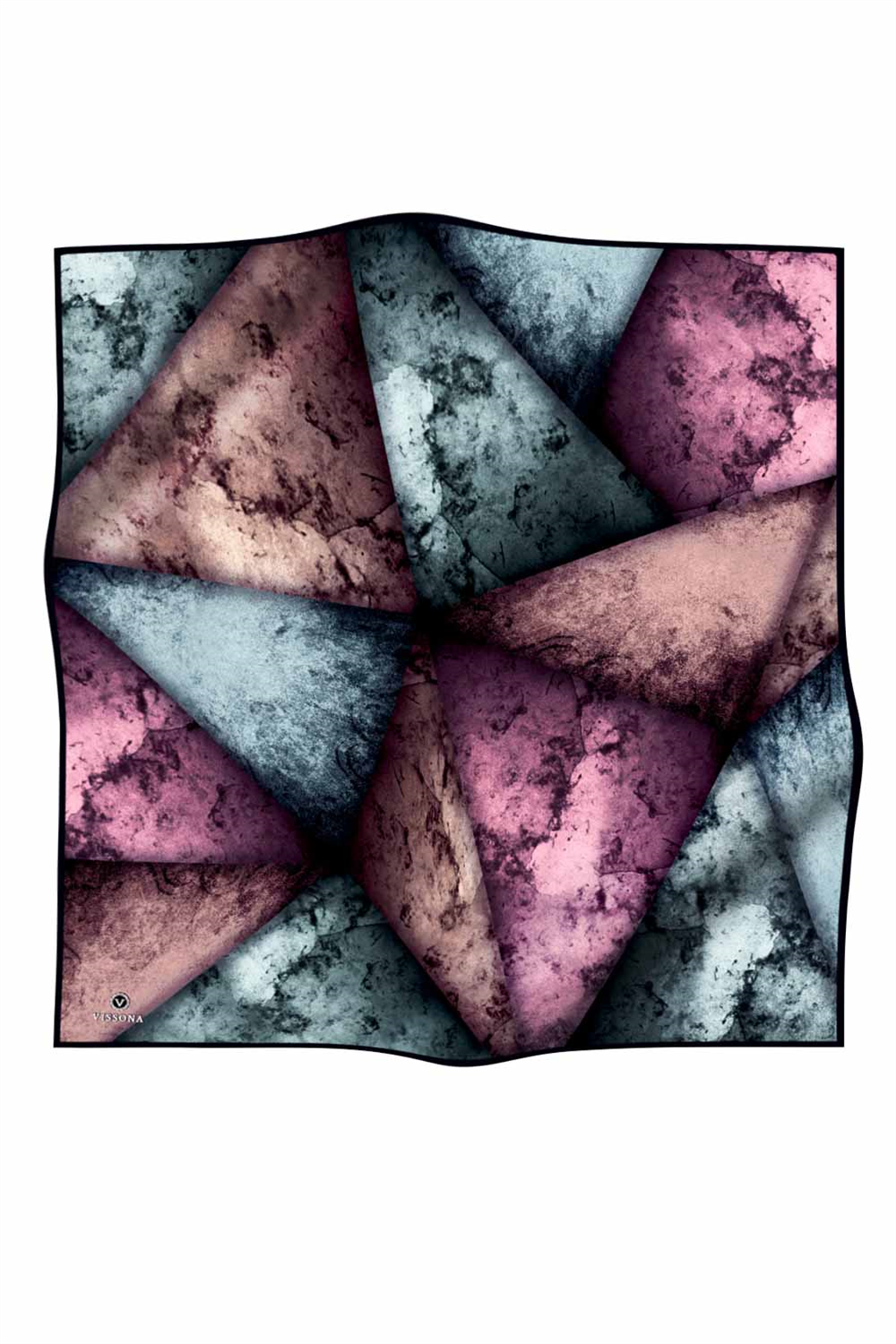 % 57 İPEK % 43 VİSKON Twill İpek Dokulu Ve Geometrik Desenli Mint Yeşili - Lila Renkli 90x90 Eşarp Dikim Şekli : El Dikişi